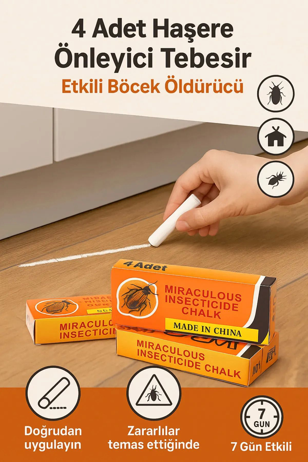 Yusuftex 4 Adet Haşere Tebeşiri - Böcek Önleyici Tebeşir - Etkili Hamam Bö