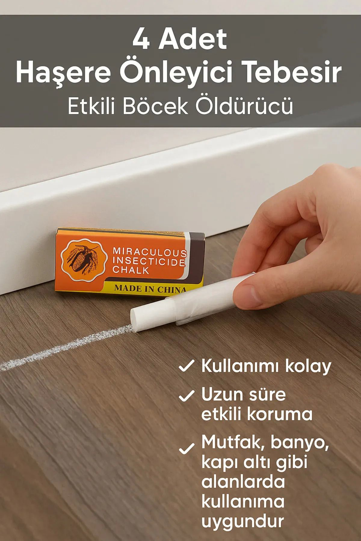Yusuftex 4 Adet Haşere Tebeşiri - Böcek Önleyici Tebeşir - Etkili Hamam Bö