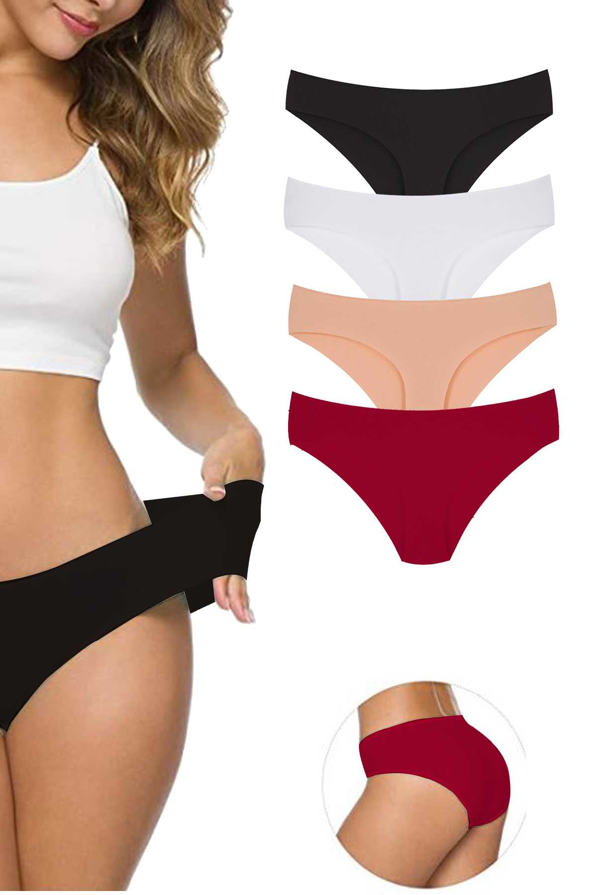 Just Cheap Store 4 Adet Kadin Dikişsiz Lazer Kesim Esnek İz Yapmayan Külot S5