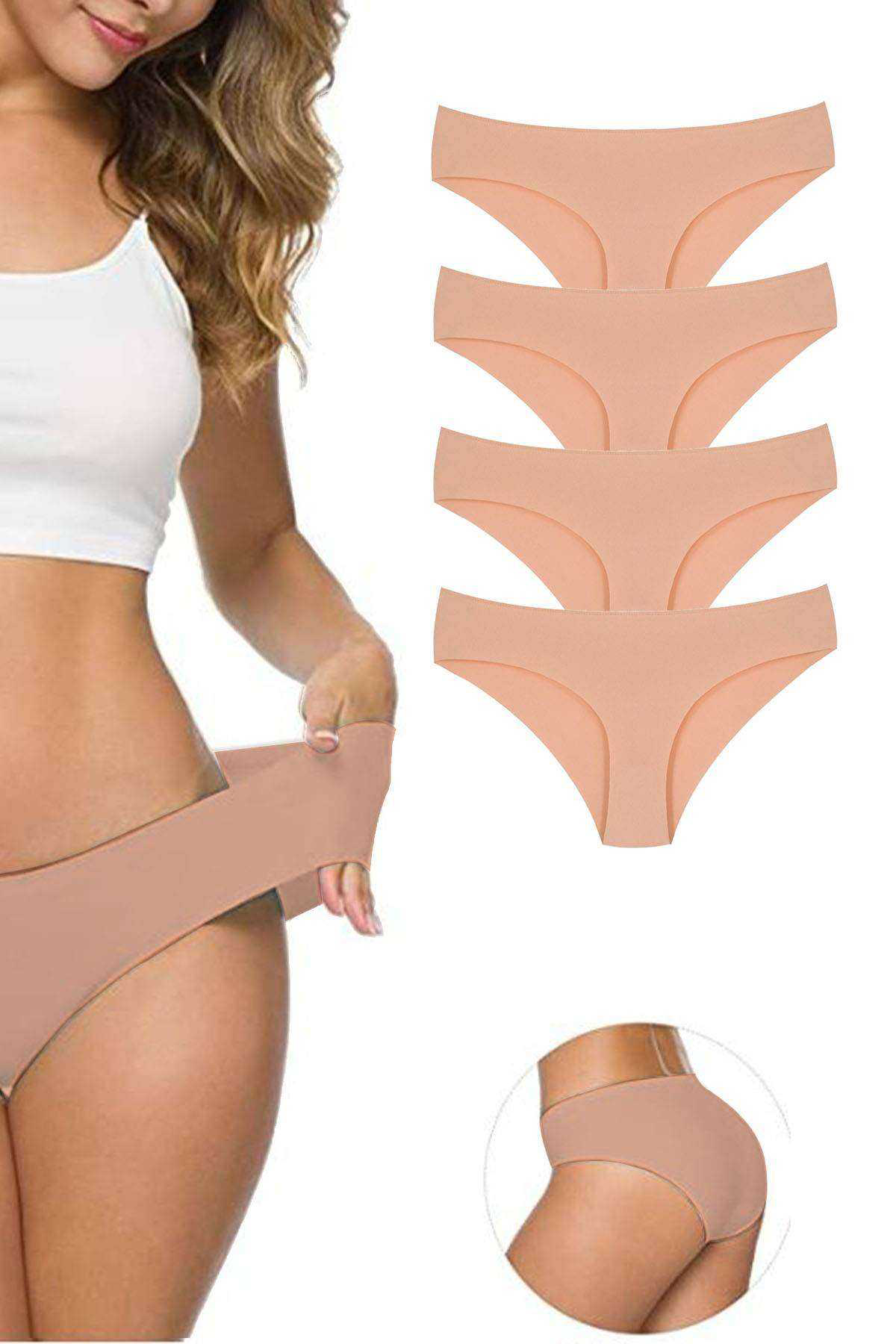 Just Cheap Store 4 Adet Kadin Dikişsiz Lazer Kesim Esnek İz Yapmayan Külot Ten