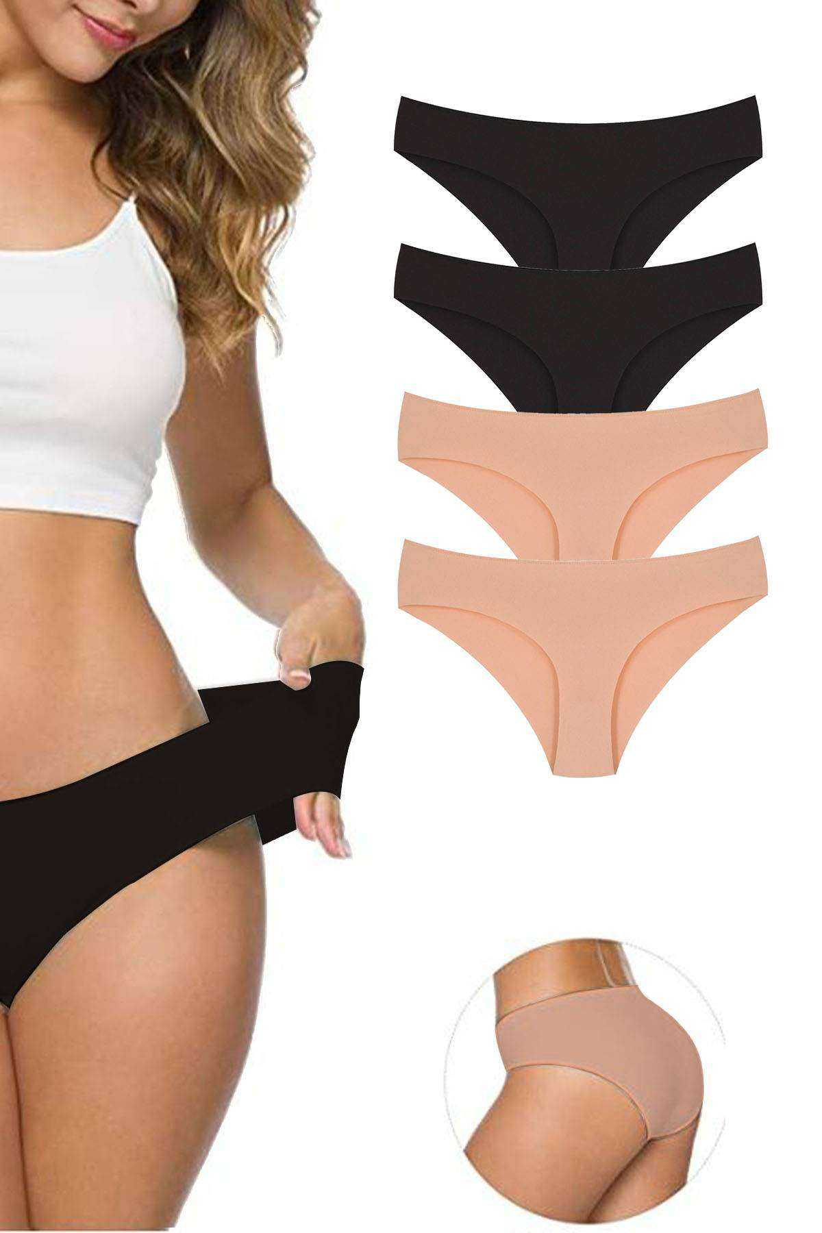 Just Cheap Store 4 Adet Kadin Dikişsiz Lazer Kesim Esnek İz Yapmayan Külot S2