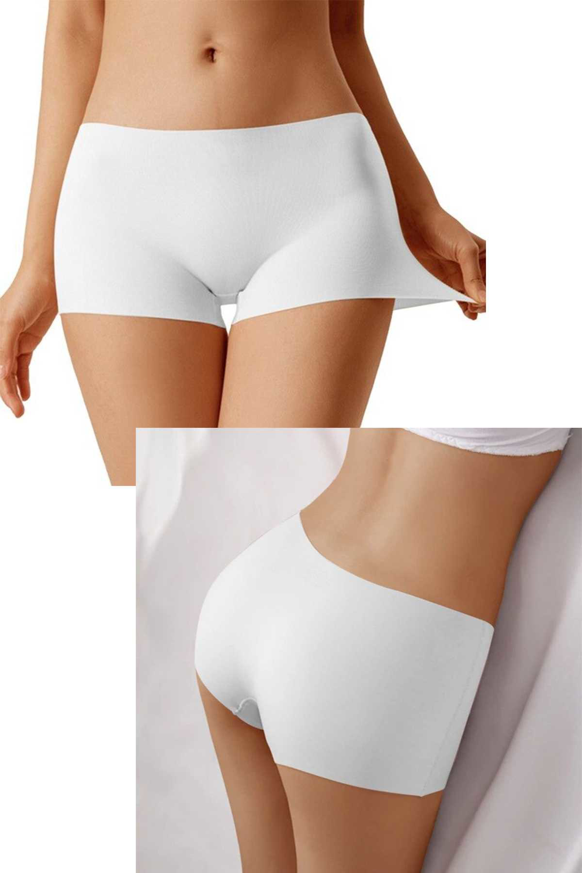 Just Cheap Store 4 Adet Kadin Dikişsiz Görünmez İz Yapmaz Mini Şort Boxer Beyaz Te