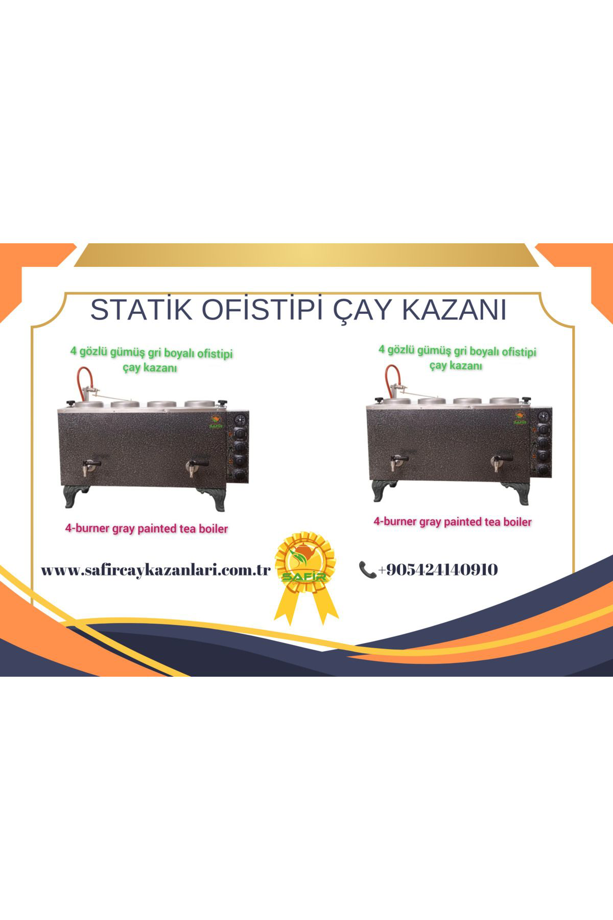 Safir 4 Demlikli Gümüş Gri Bürotipi Çay Ocaği Gri Ofistipi Çay Kazani S