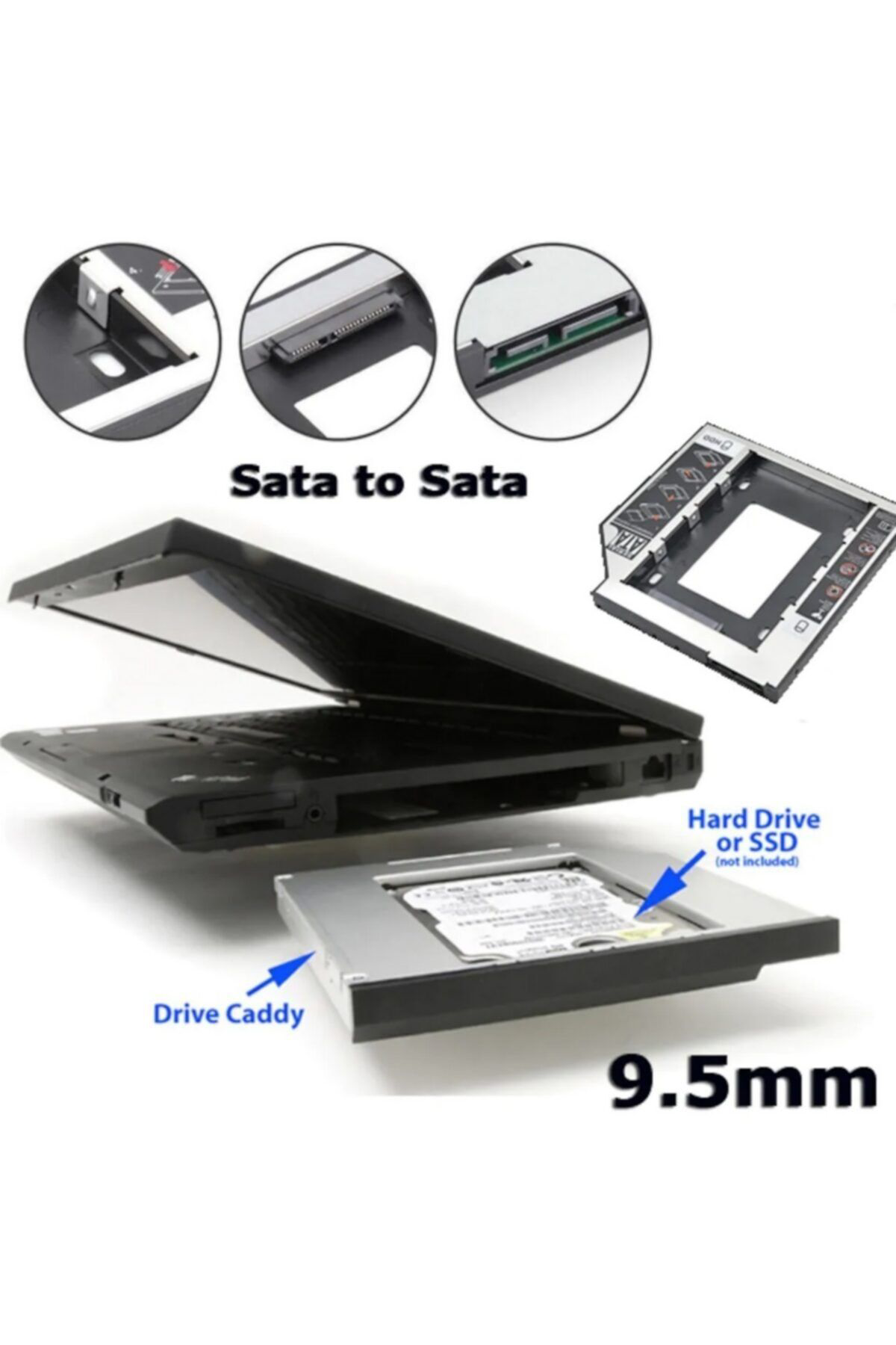 Alfais 4717 12.7Mm Sata Hdd Harddisk Caddy Kizak Kutu Laptop Ssd Noteboo