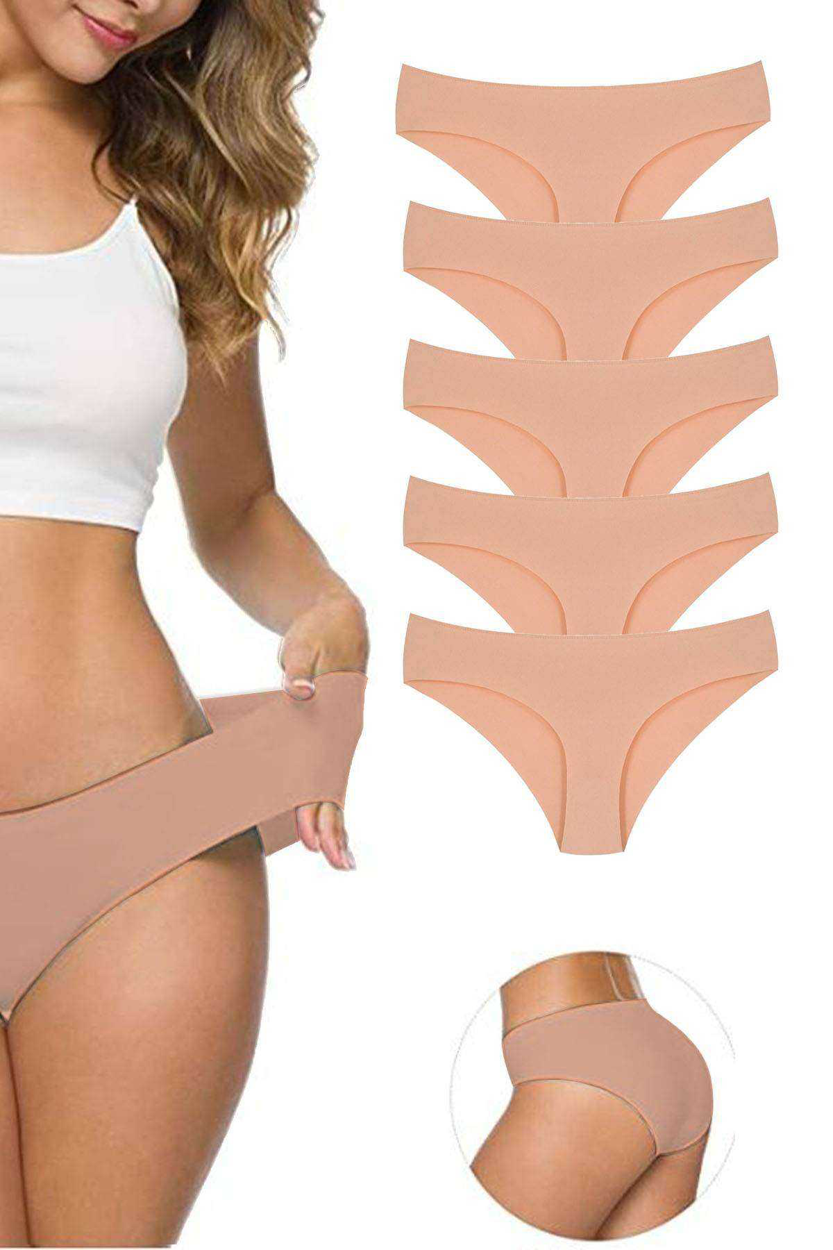 Just Cheap Store 5 Adet Kadin Dikişsiz Lazer Kesim Esnek İz Yapmayan Külot Ten