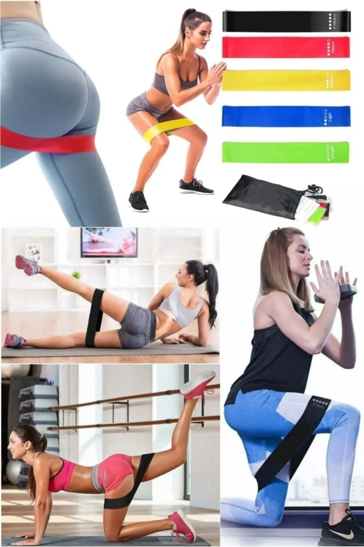 K&A 5 Li Set Aerobik Bandi Fitness Egzersiz Plates Direnç Lastiği Cro