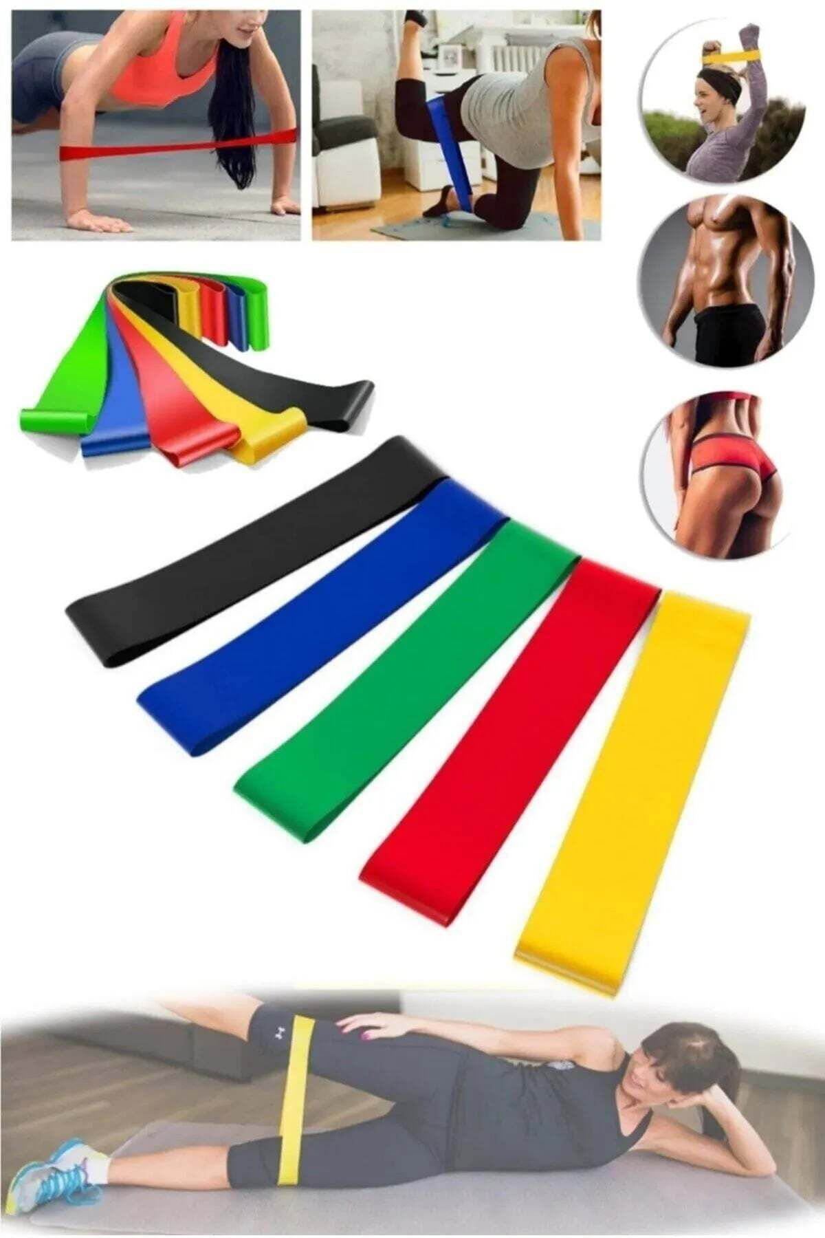 K&A 5 Li Set Aerobik Bandi Fitness Egzersiz Plates Direnç Lastiği Cro