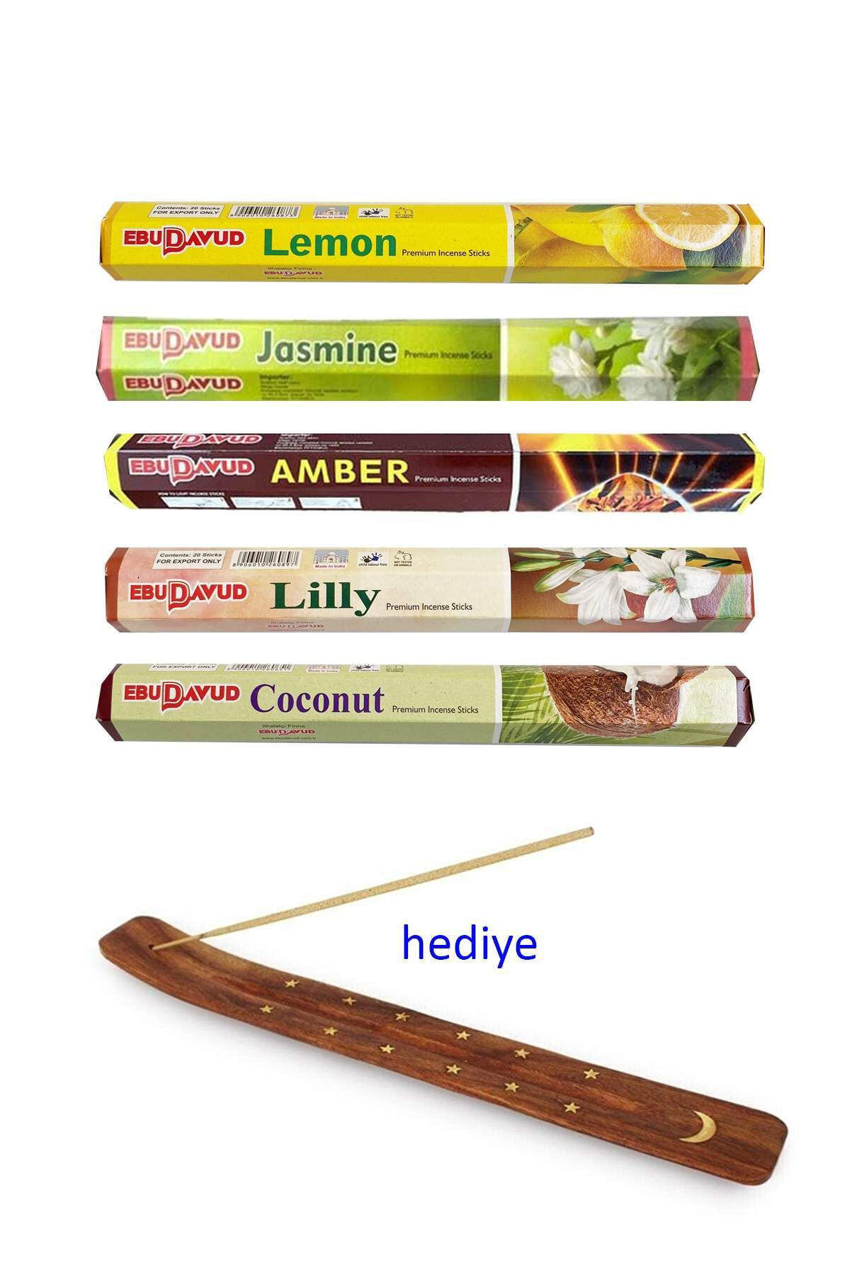 5 Paket 20 Çubuklu Tütsü Lemon - Amber - Lilly- Jasmine - Coconut - Kayık