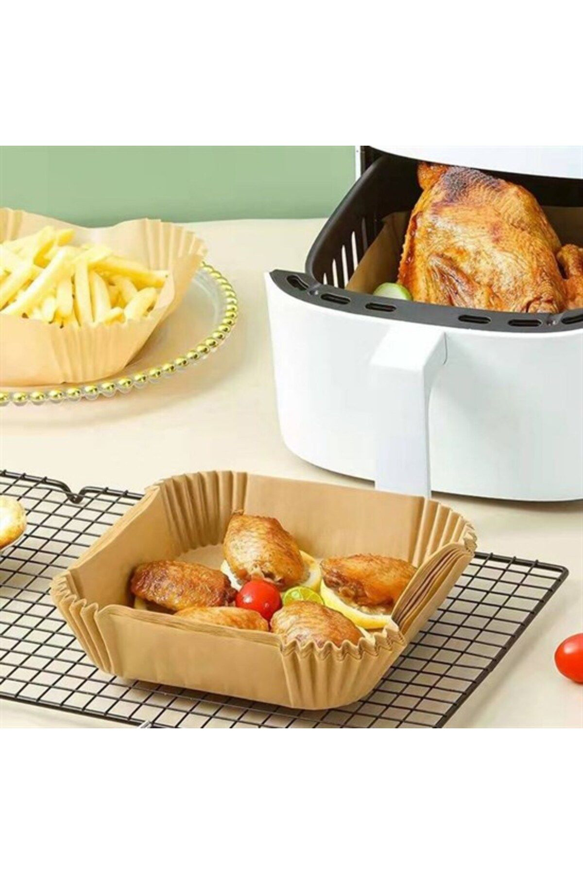 Ok Aksesuar 50 Adet Air Fryer Pişirme Kağidi Tek Kullanimlik Hava Fritöz Yağ