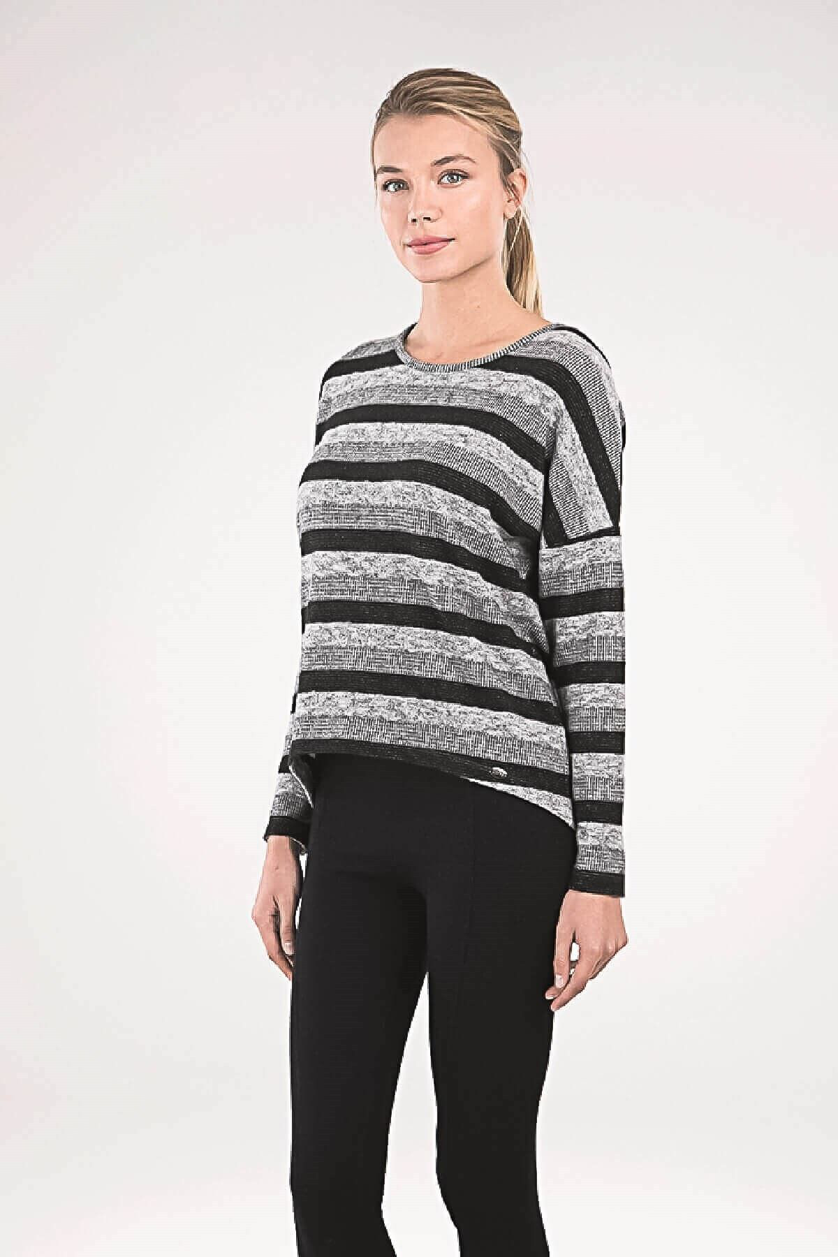 Blackspade 50080 Kadin Kişlik Uzun Kol Sweatshirt - Çizgili Grimelanj