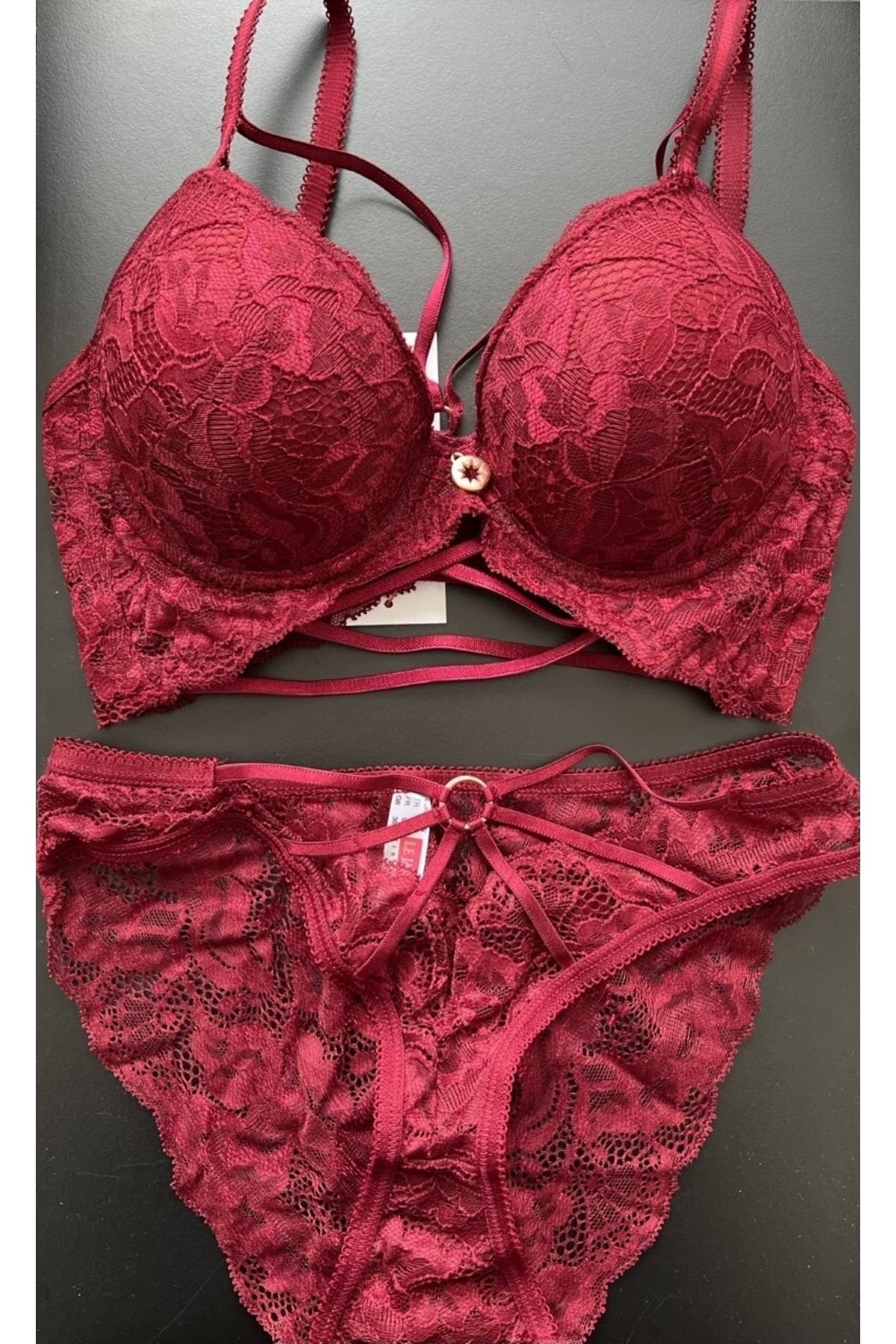 Le Jardin 5025 Katty Biye Şeritli Silikonlu Bordo Sütyen Takim