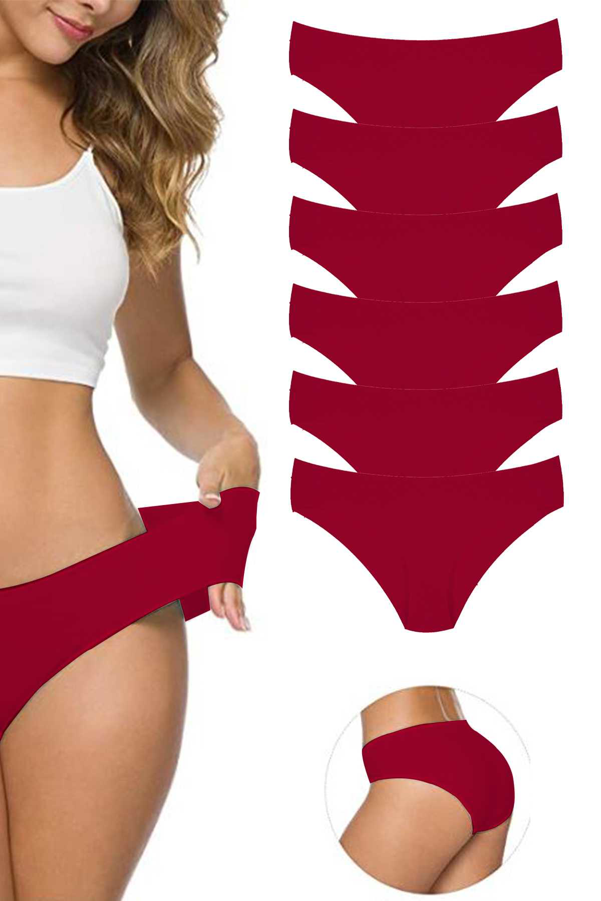Just Cheap Store 6 Adet Kadin Dikişsiz Lazer Kesim Esnek İz Yapmayan Külot Bordo