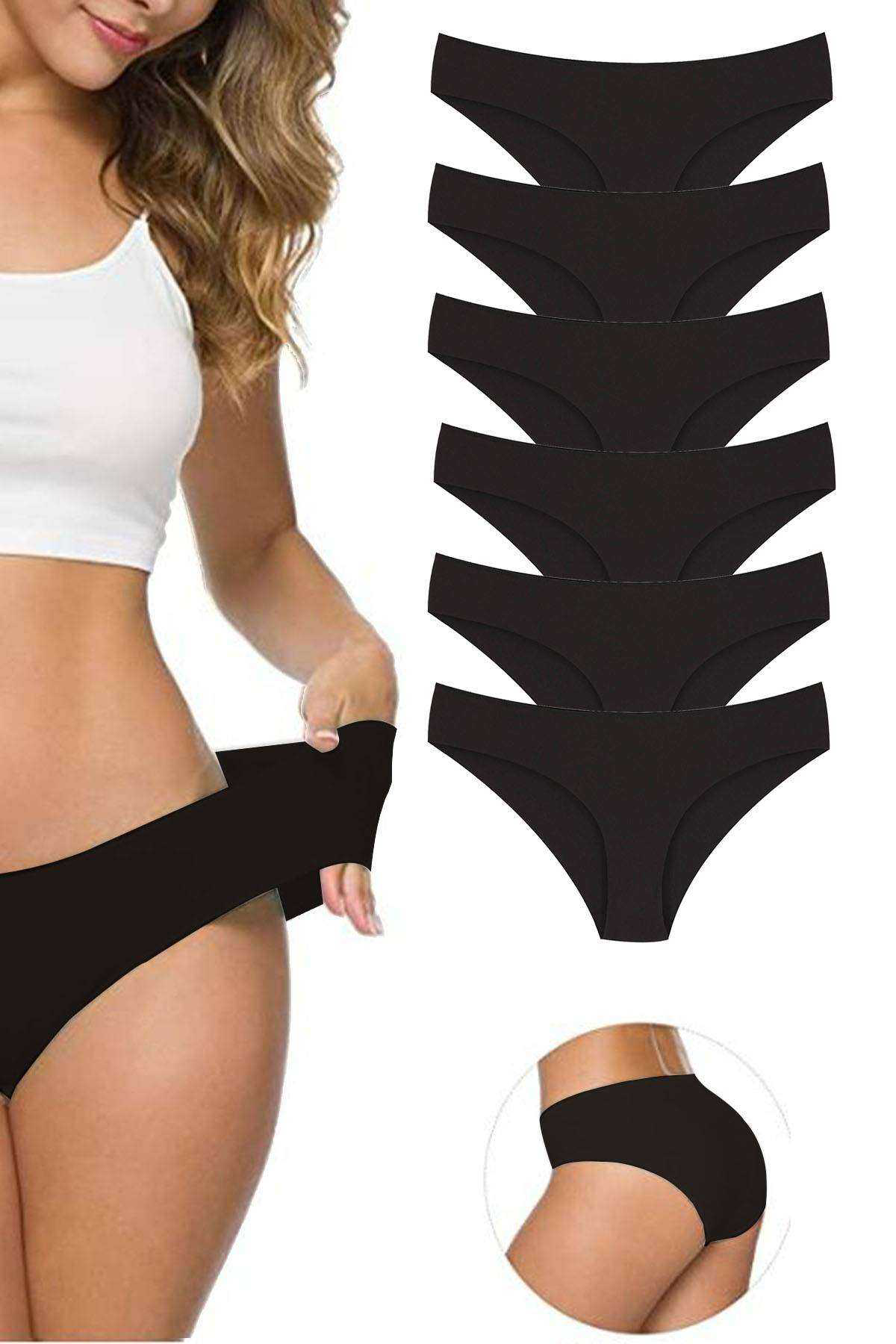 Just Cheap Store 6 Adet Kadin Dikişsiz Lazer Kesim Esnek İz Yapmayan Külot Siyah