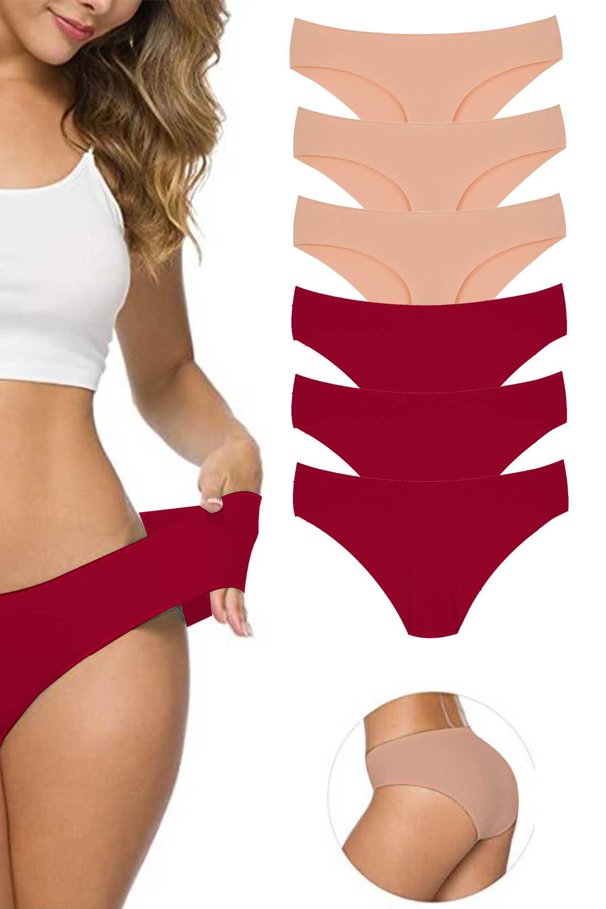 Just Cheap Store 6 Adet Kadin Dikişsiz Lazer Kesim Esnek İz Yapmayan Külot S7