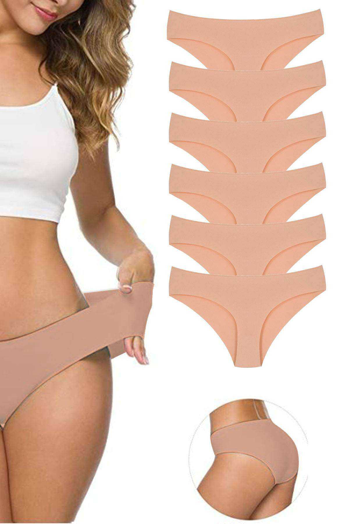 Just Cheap Store 6 Adet Kadin Dikişsiz Lazer Kesim Esnek İz Yapmayan Külot Ten