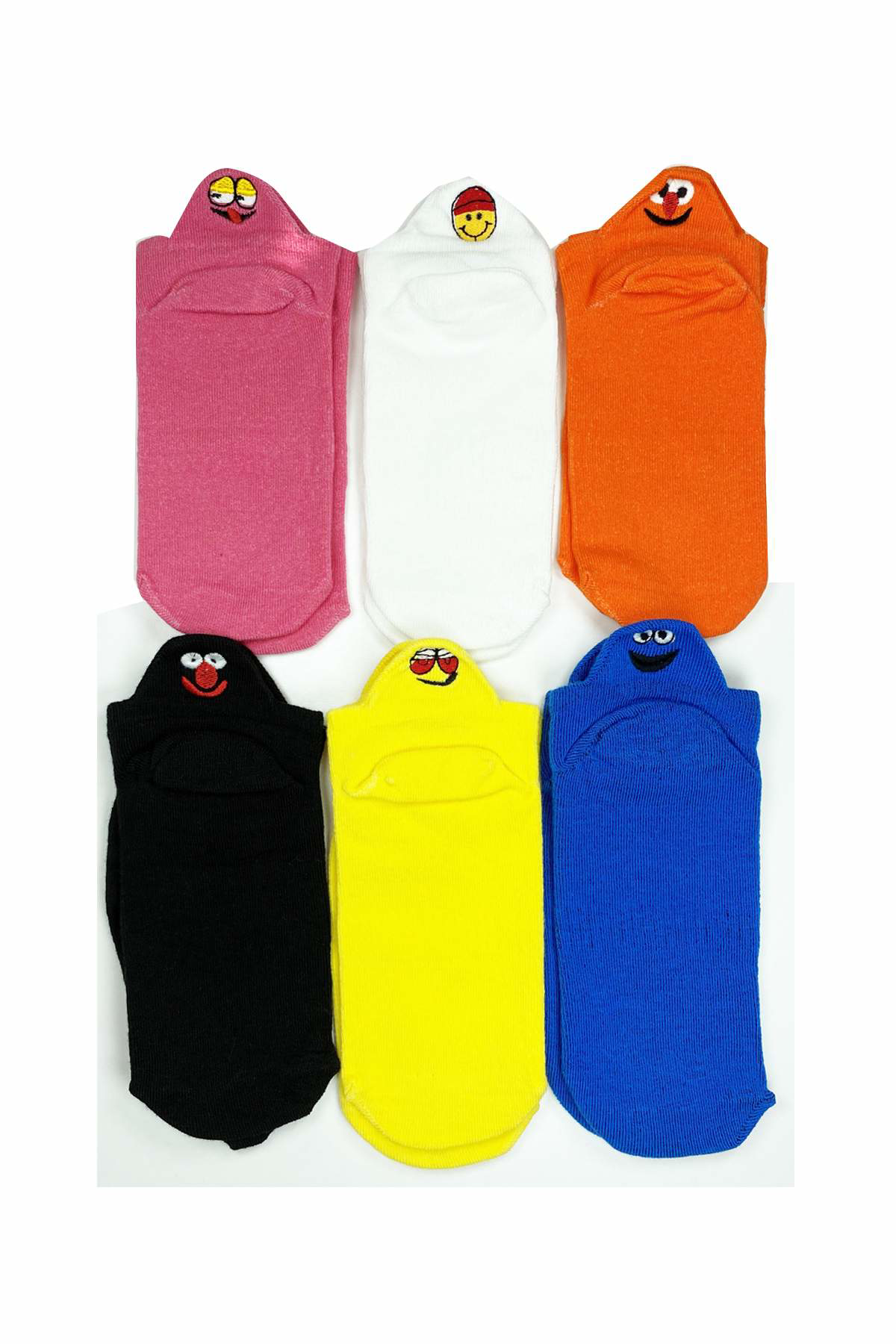 Just Cheap Store 6 Çift Emoji Desen Nakiş Baskili Kadin Pamuklu Bilek Çorap