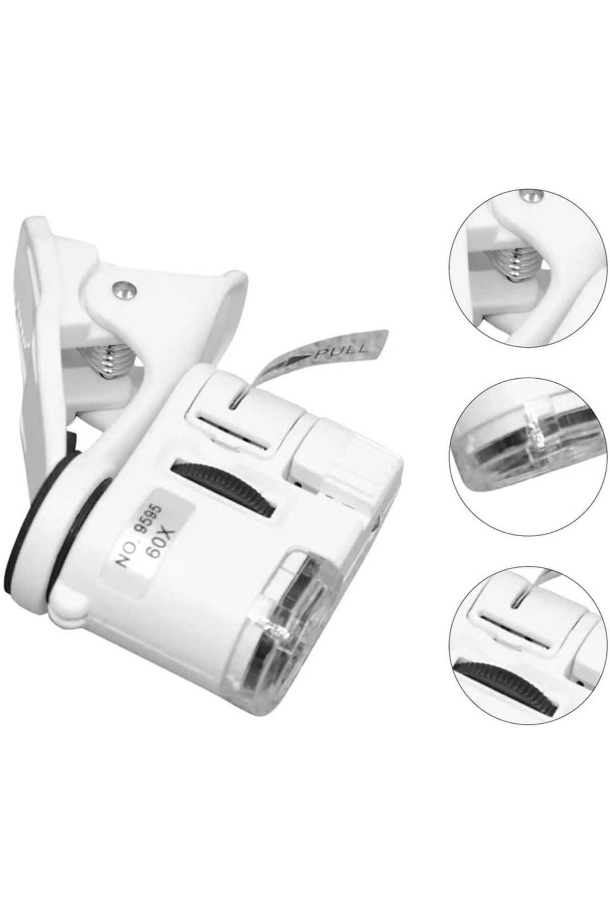 Yusuftex - 60X Mini Cep Telefonu İçin Mandalli Mikroskop Uv Ledli Büyüteç