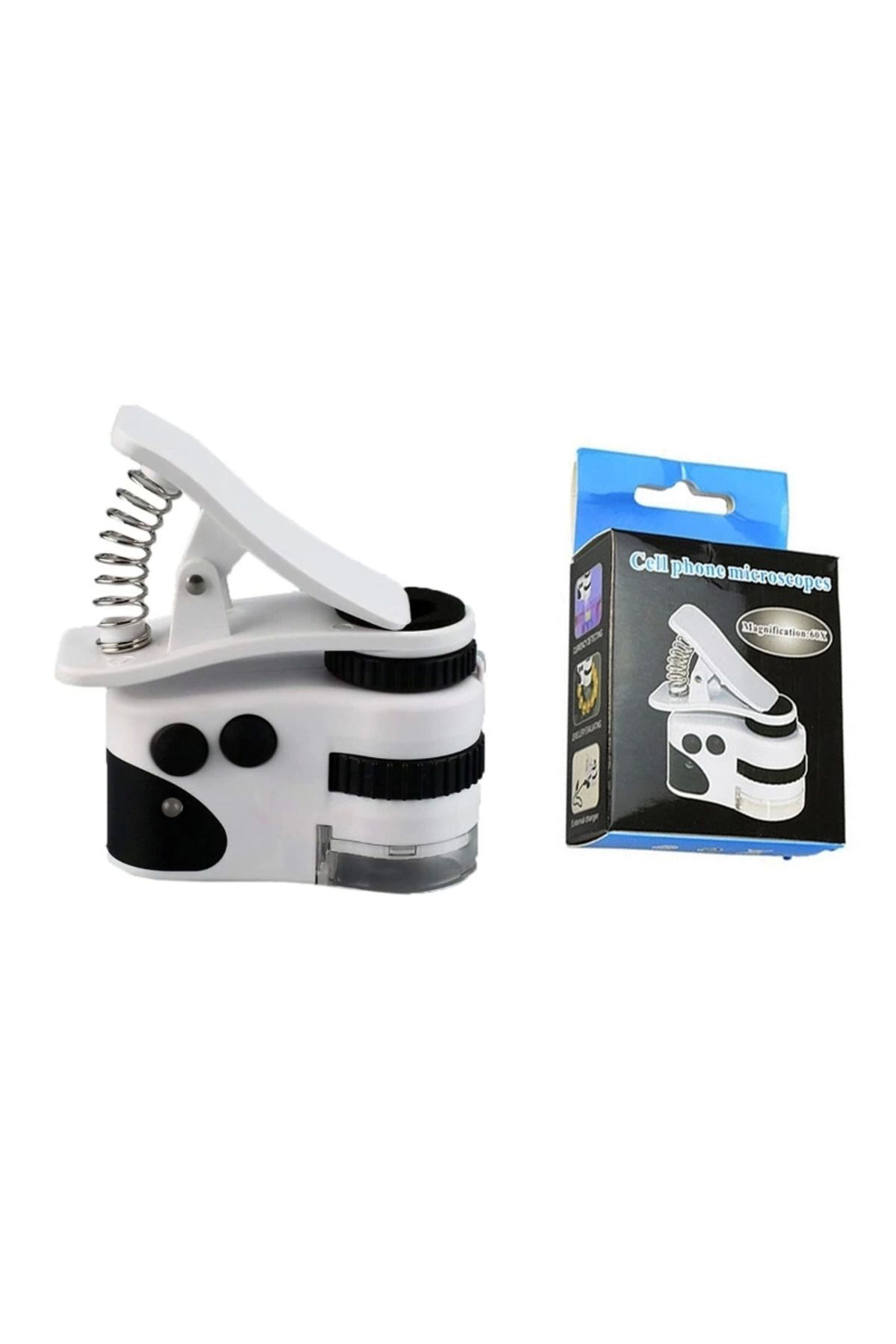 Yusuftex - 60X Mini Cep Telefonu İçin Mandalli Mikroskop Uv Ledli Büyüteç