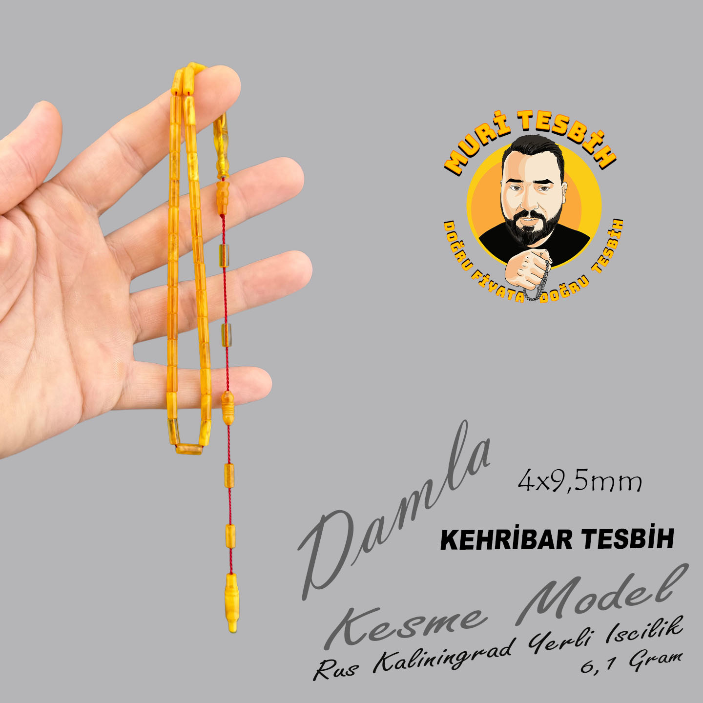 Muri Tesbih 6,1 Gr Rus Kaliningrad Damla Yerli İşçilik Kesme Model 4X9,50