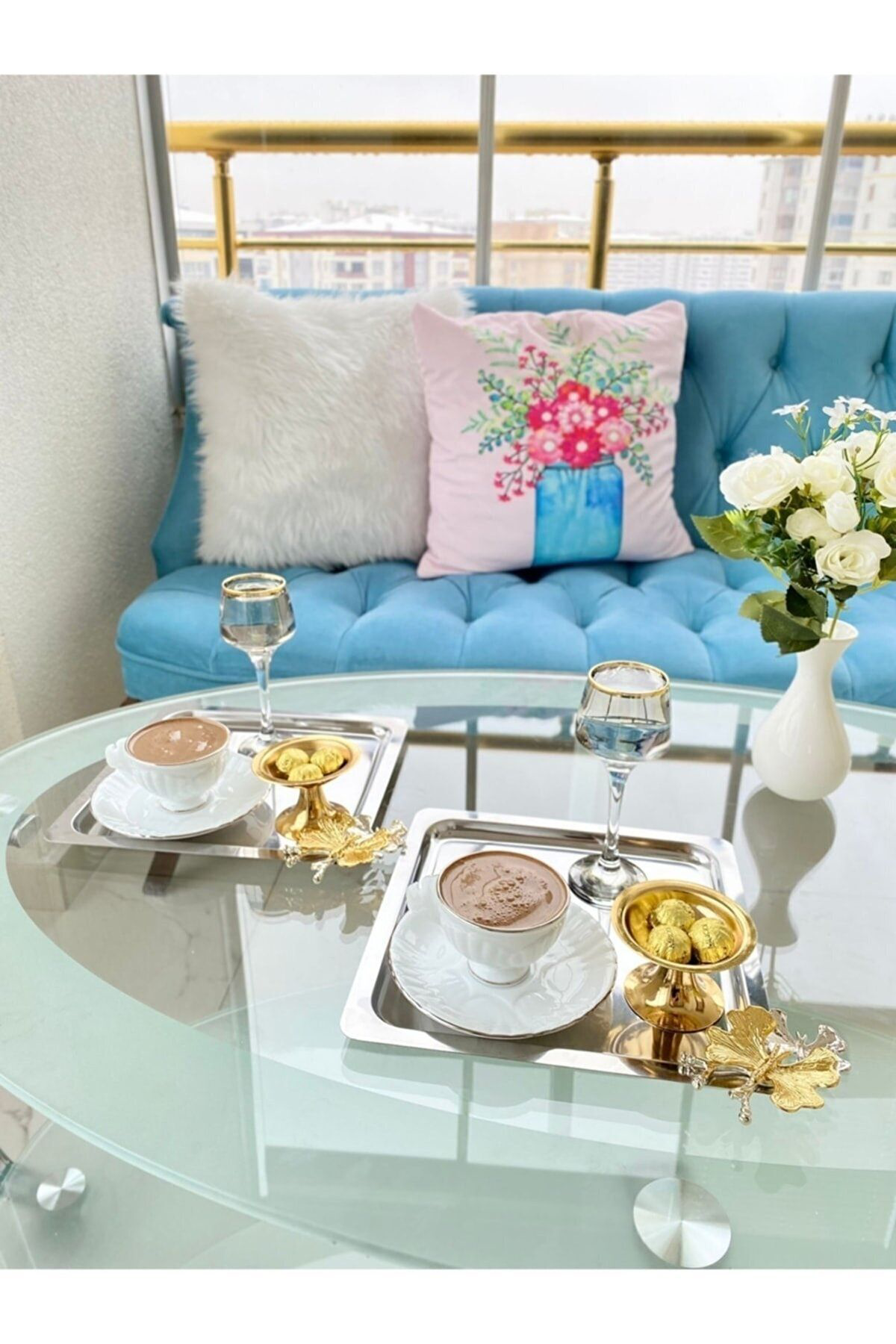 Alisa Store 6’Li Gümüş Vip Kelebek Aksesuarli Paslanmaz Çelik Kare Kahve, Çay