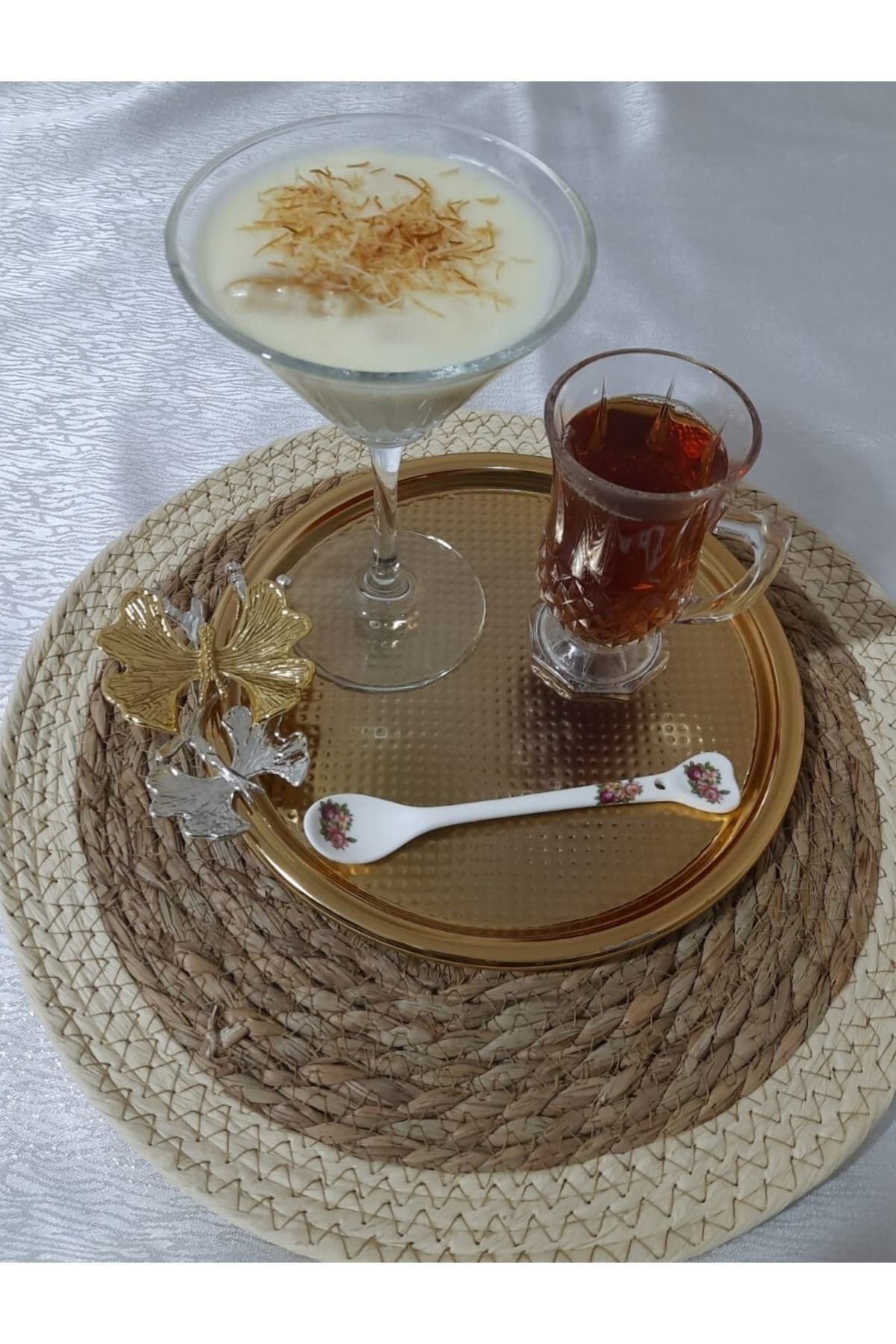 Şenver Home 6'Li Metal Yuvarlak Kelebek Detayli Çay Ve Kahve Servis Sunum Tep