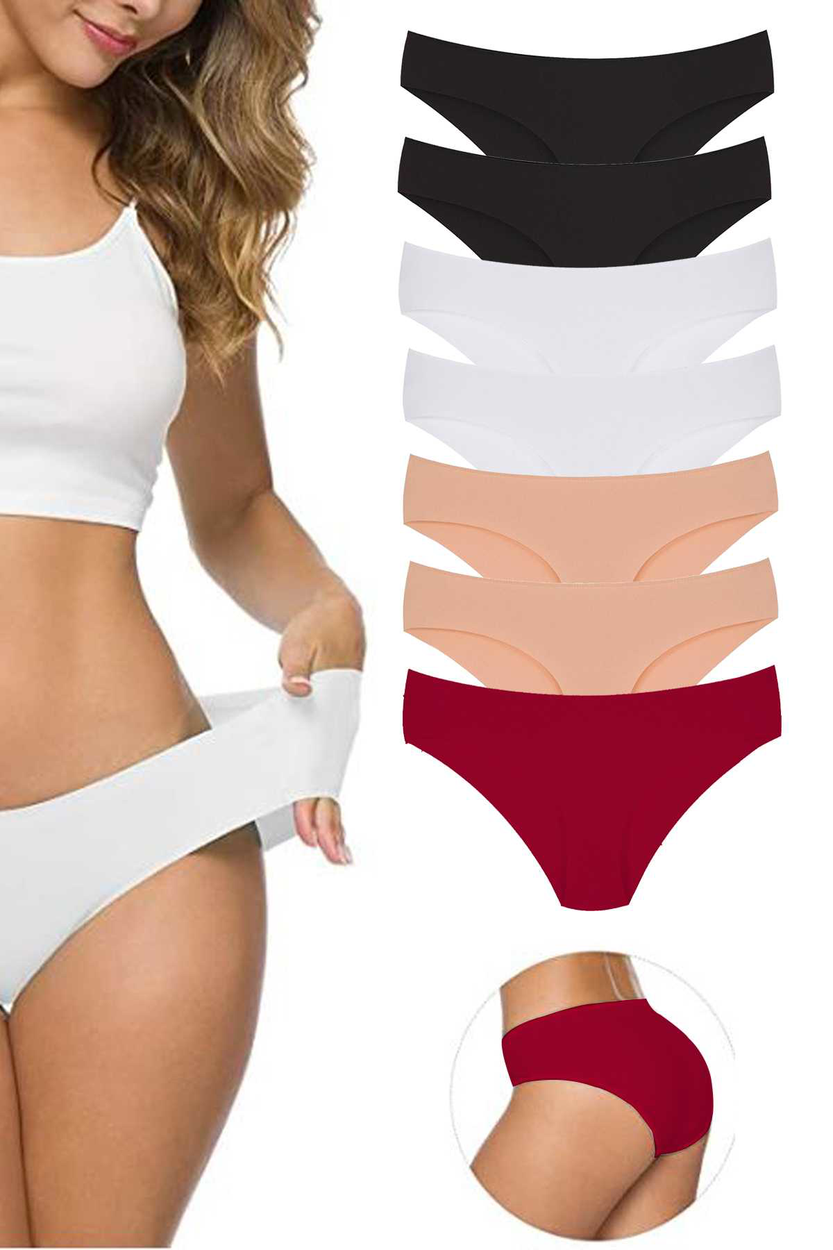 Just Cheap Store 7 Adet Kadin Dikişsiz Lazer Kesim Esnek İz Yapmayan Külot S11