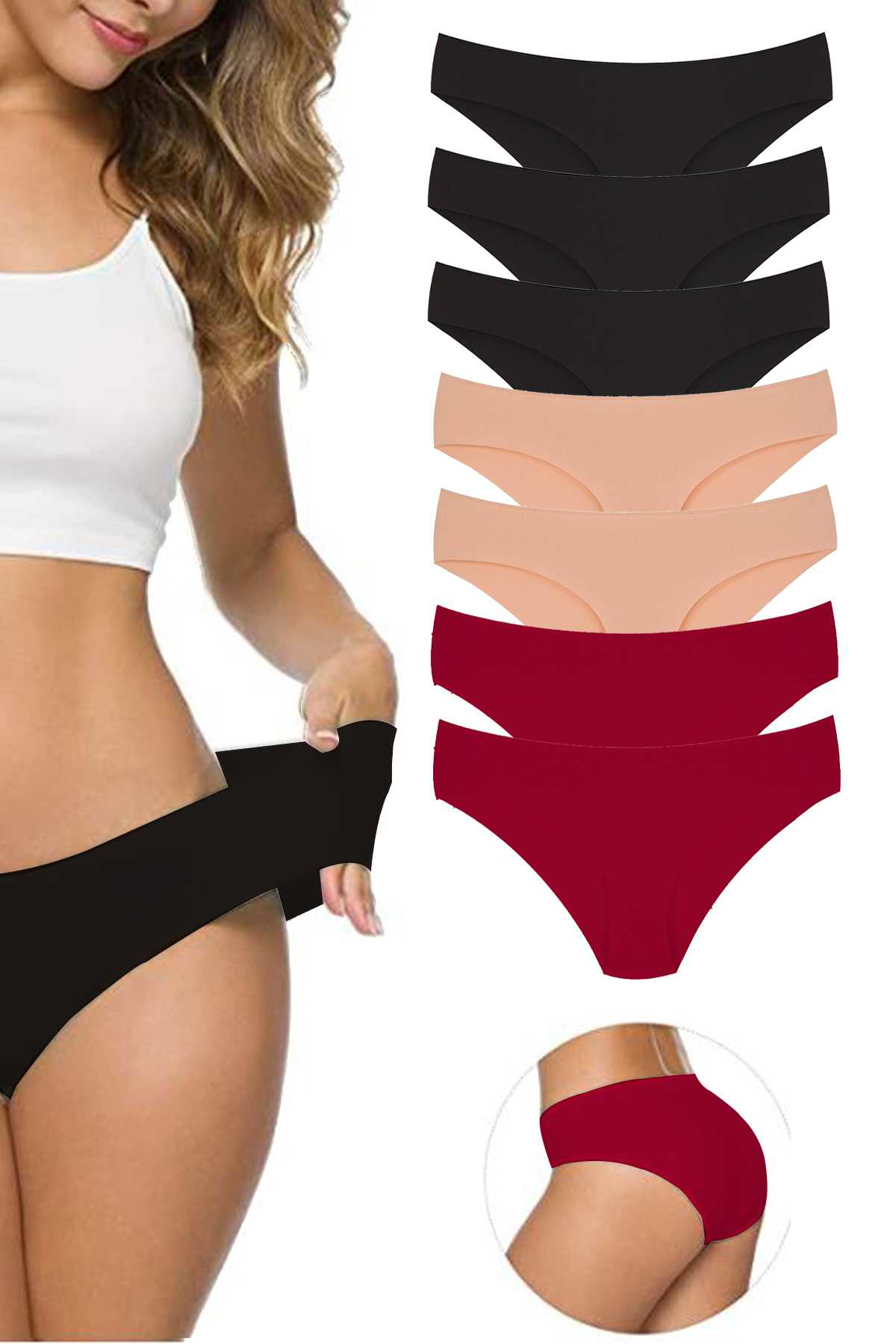 Just Cheap Store 7 Adet Kadin Dikişsiz Lazer Kesim Esnek İz Yapmayan Külot S9