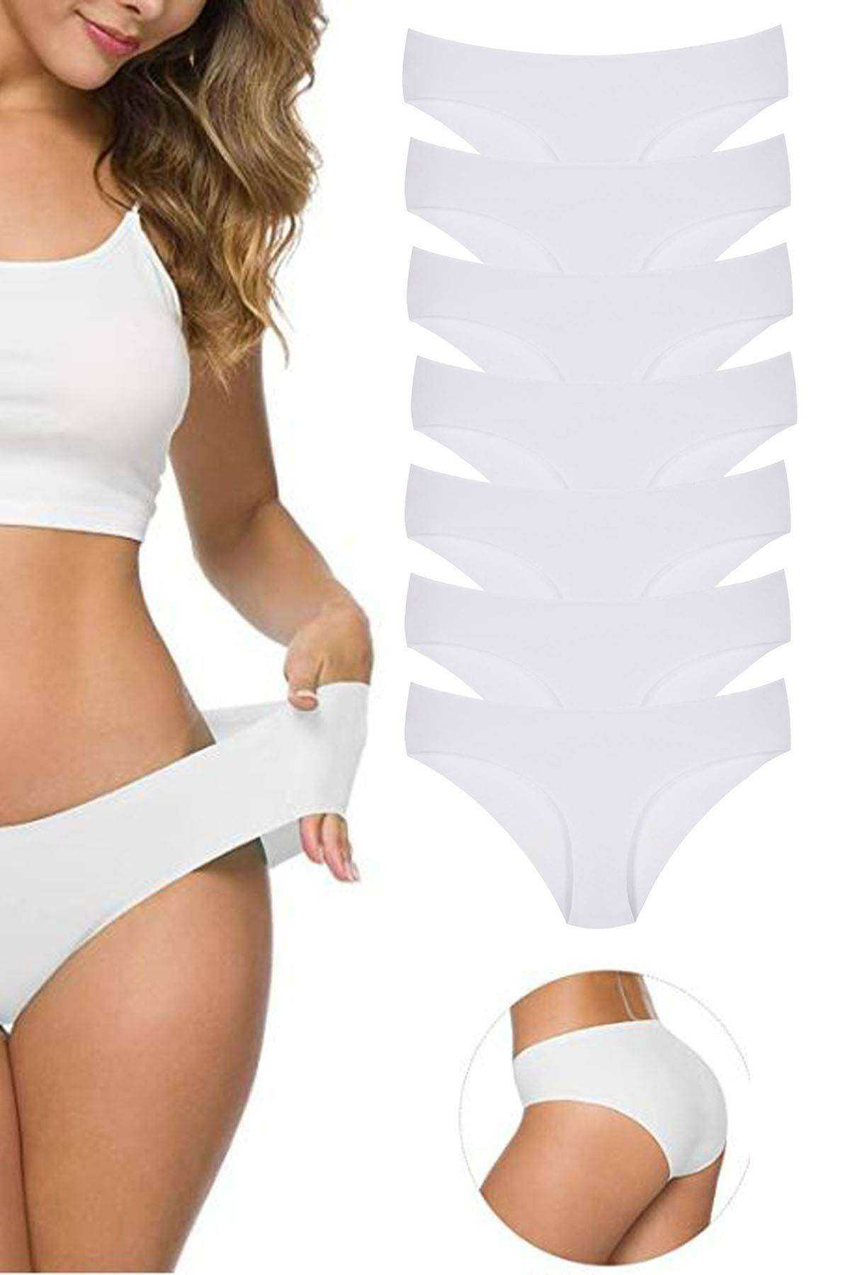 Just Cheap Store 7 Adet Kadin Dikişsiz Lazer Kesim Esnek İz Yapmayan Külot Beyaz