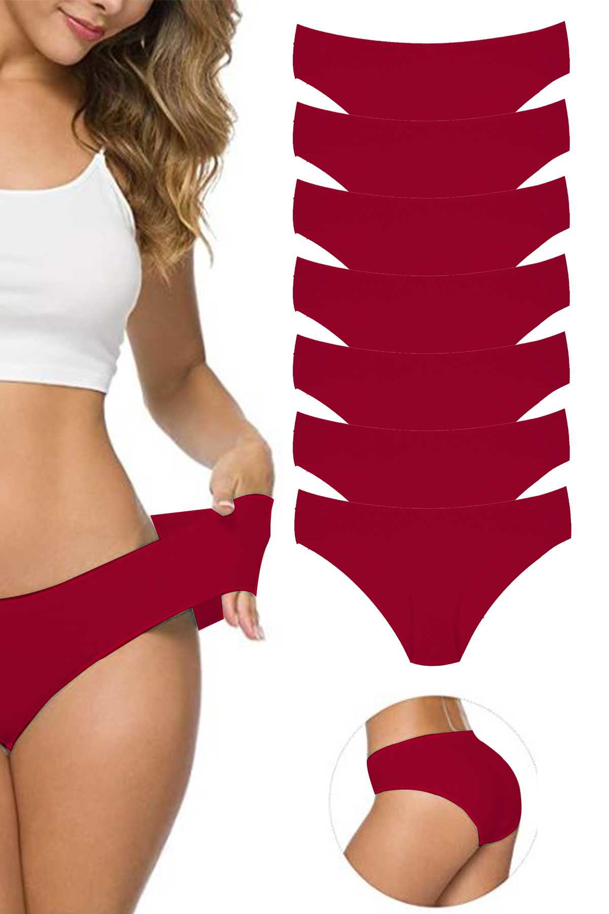 Just Cheap Store 7 Adet Kadin Dikişsiz Lazer Kesim Esnek İz Yapmayan Külot Bordo
