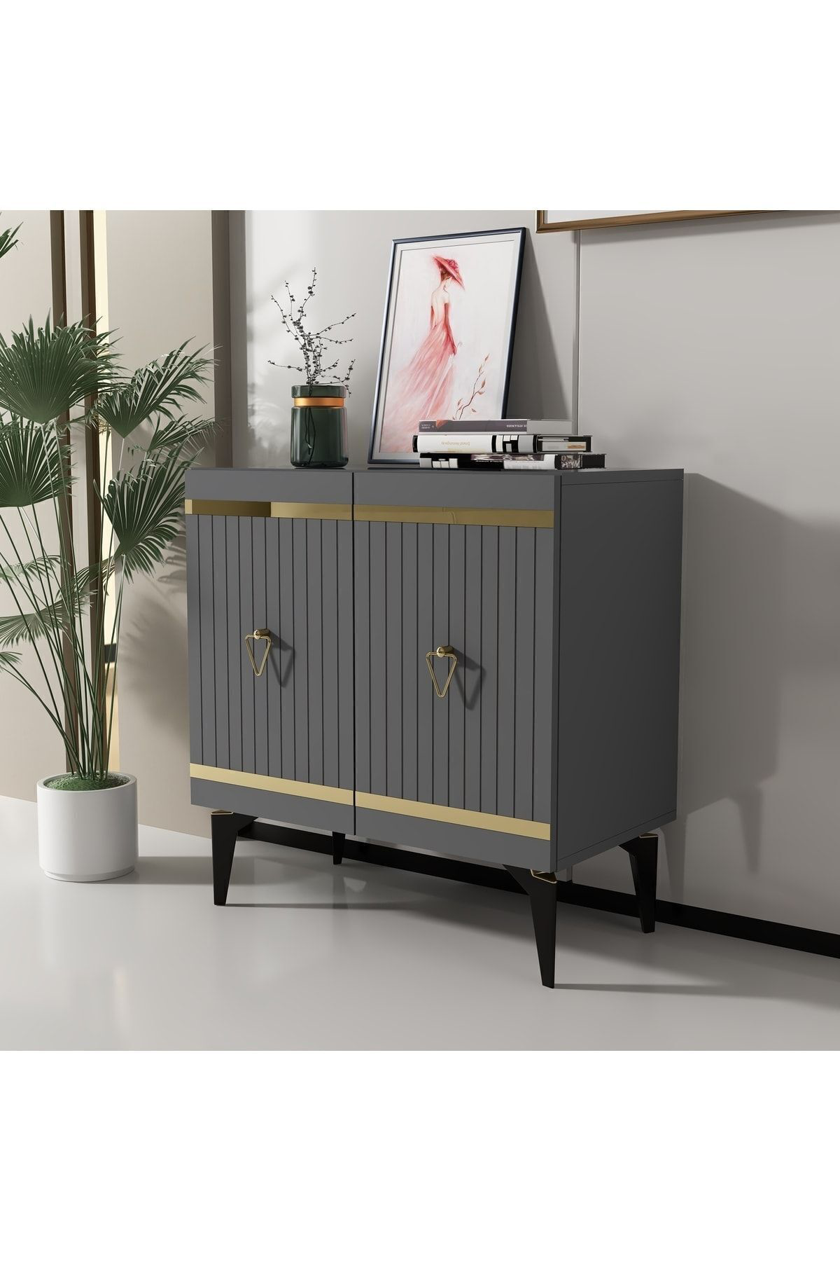 Cantek Dizayn 75 Cm Yumy Konsol-Çok Amaçli Dolap Antrasit-Altin