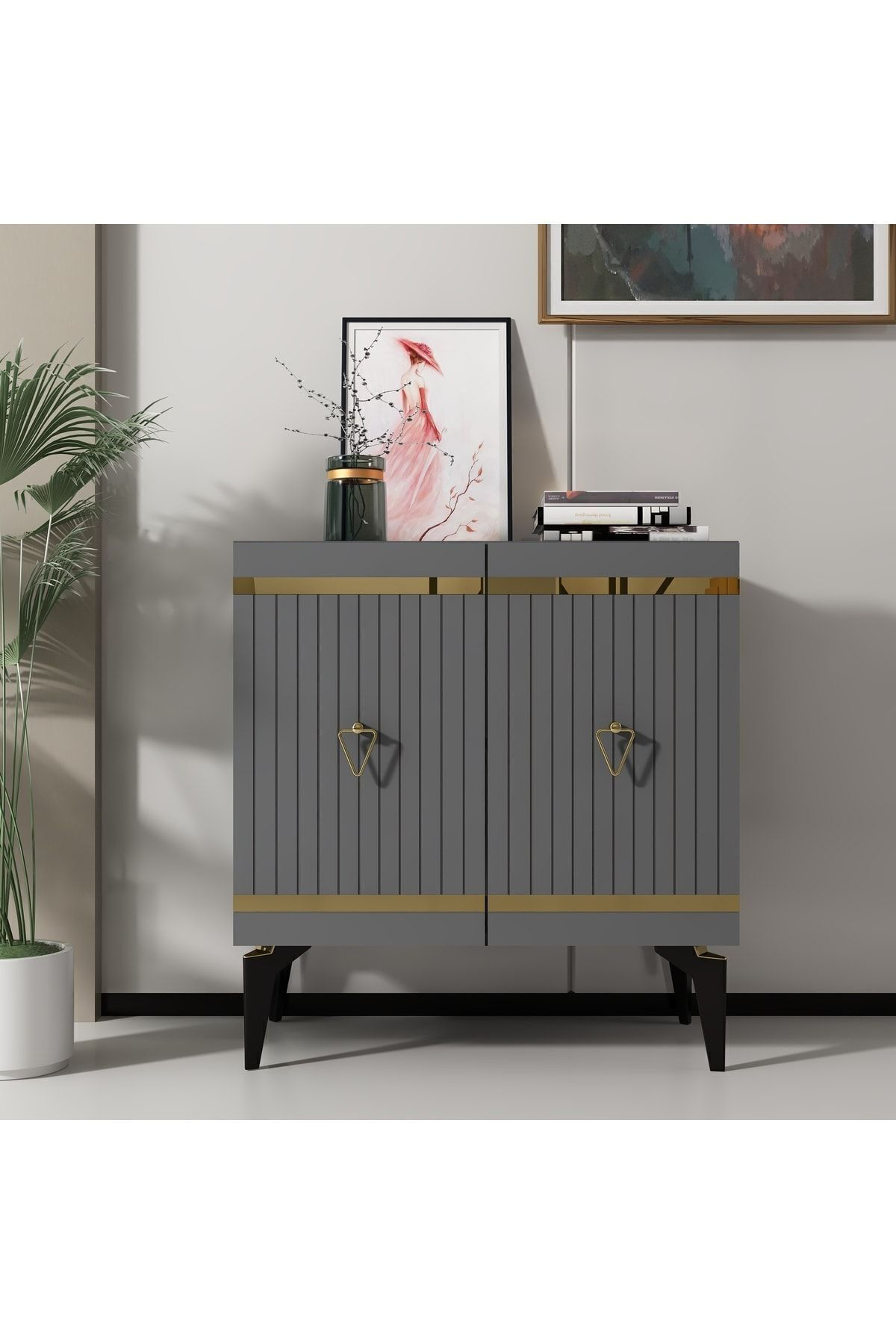 Cantek Dizayn 75 Cm Yumy Konsol-Çok Amaçli Dolap Antrasit-Altin
