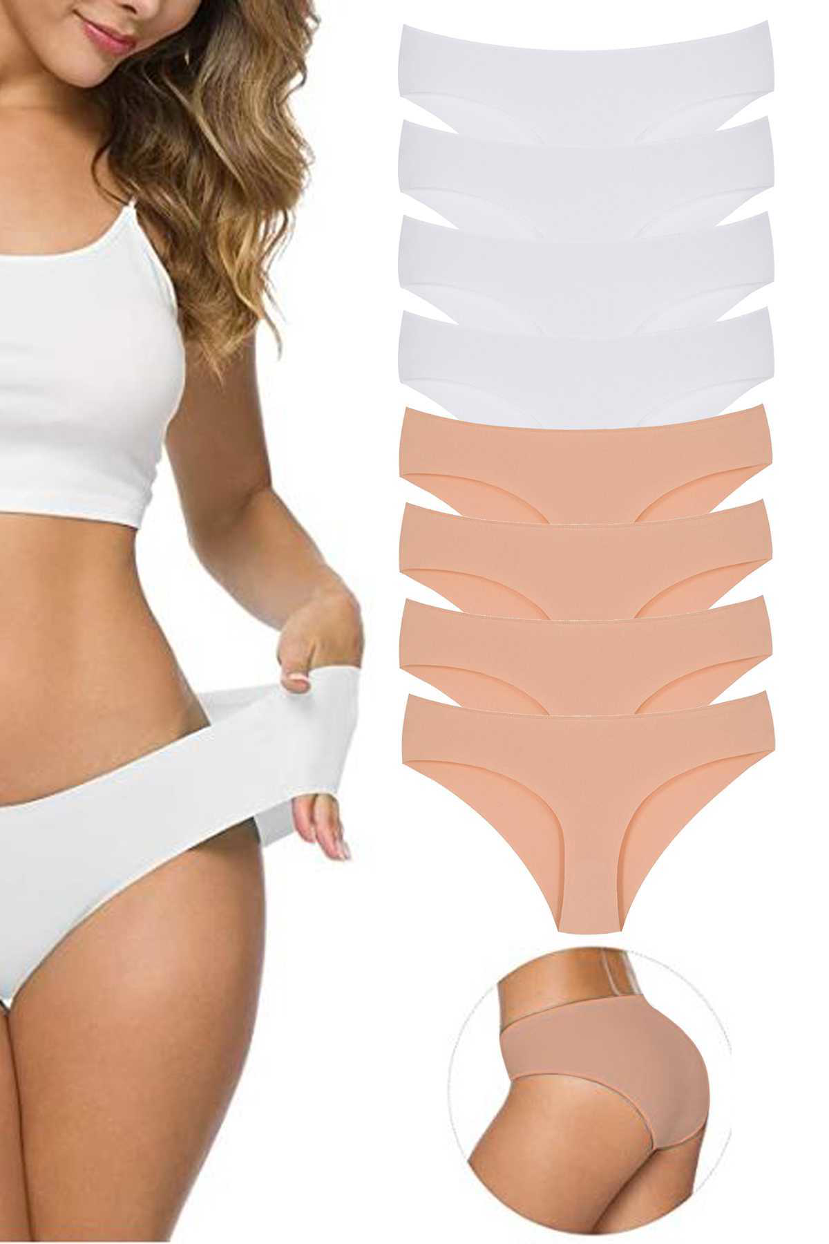 Just Cheap Store 8 Adet Kadin Dikişsiz Lazer Kesim Esnek İz Yapmayan Külot S3