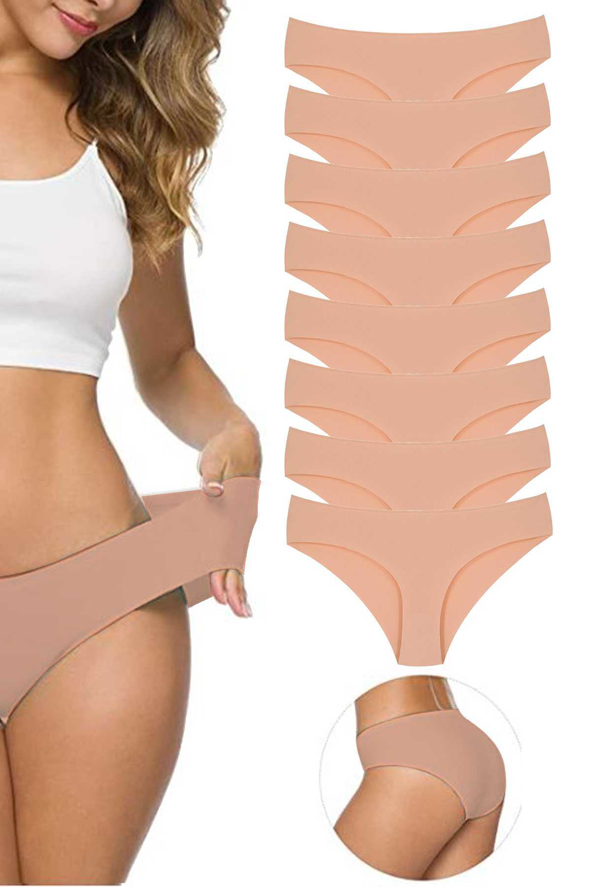 Just Cheap Store 8 Adet Kadin Dikişsiz Lazer Kesim Esnek İz Yapmayan Külot Ten