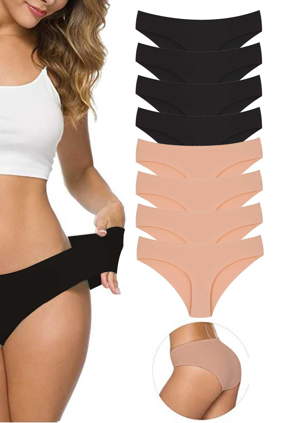 Just Cheap Store 8 Adet Kadin Dikişsiz Lazer Kesim Esnek İz Yapmayan Külot S2