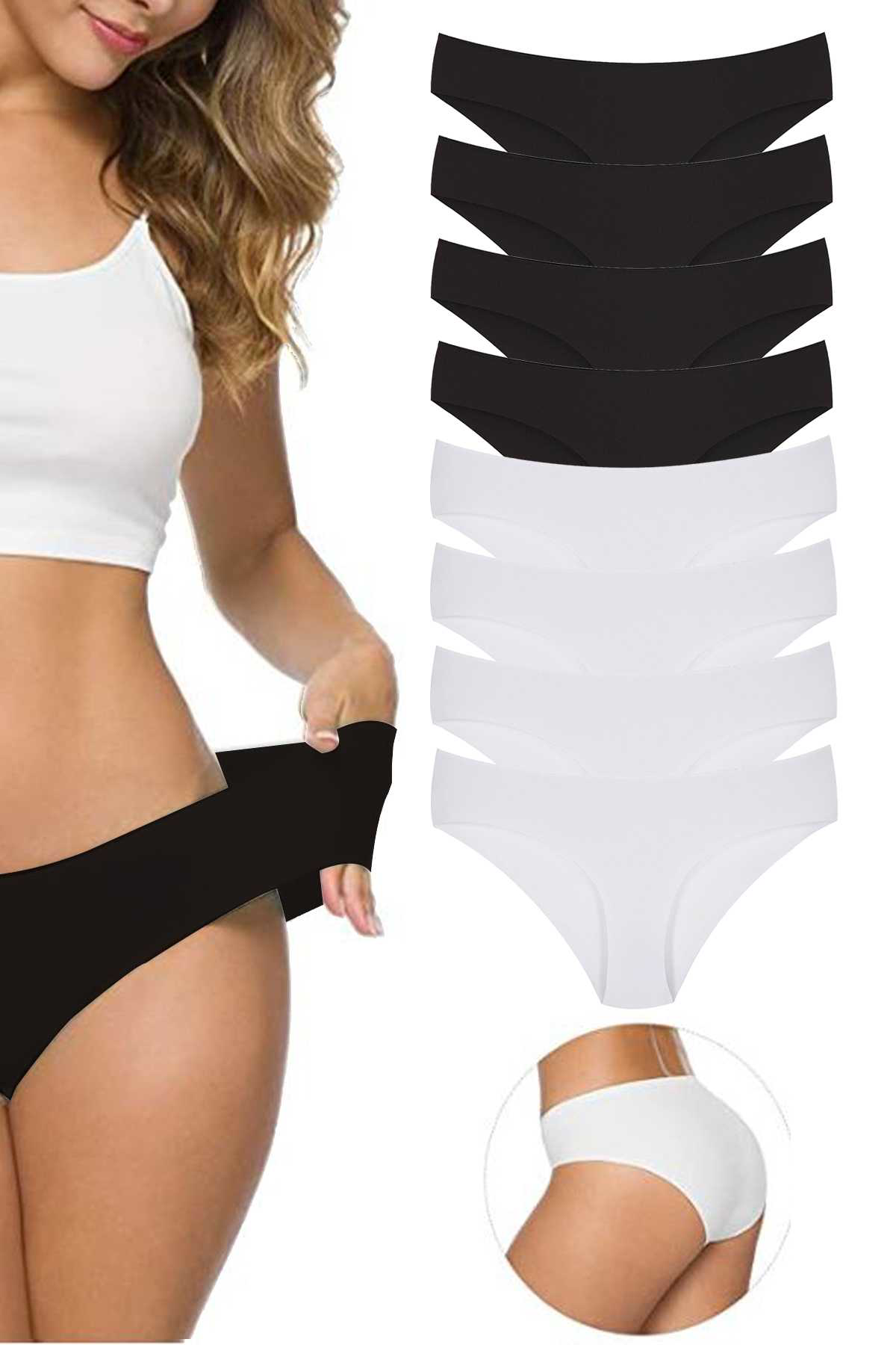 Just Cheap Store 8 Adet Kadin Dikişsiz Lazer Kesim Esnek İz Yapmayan Külot S1