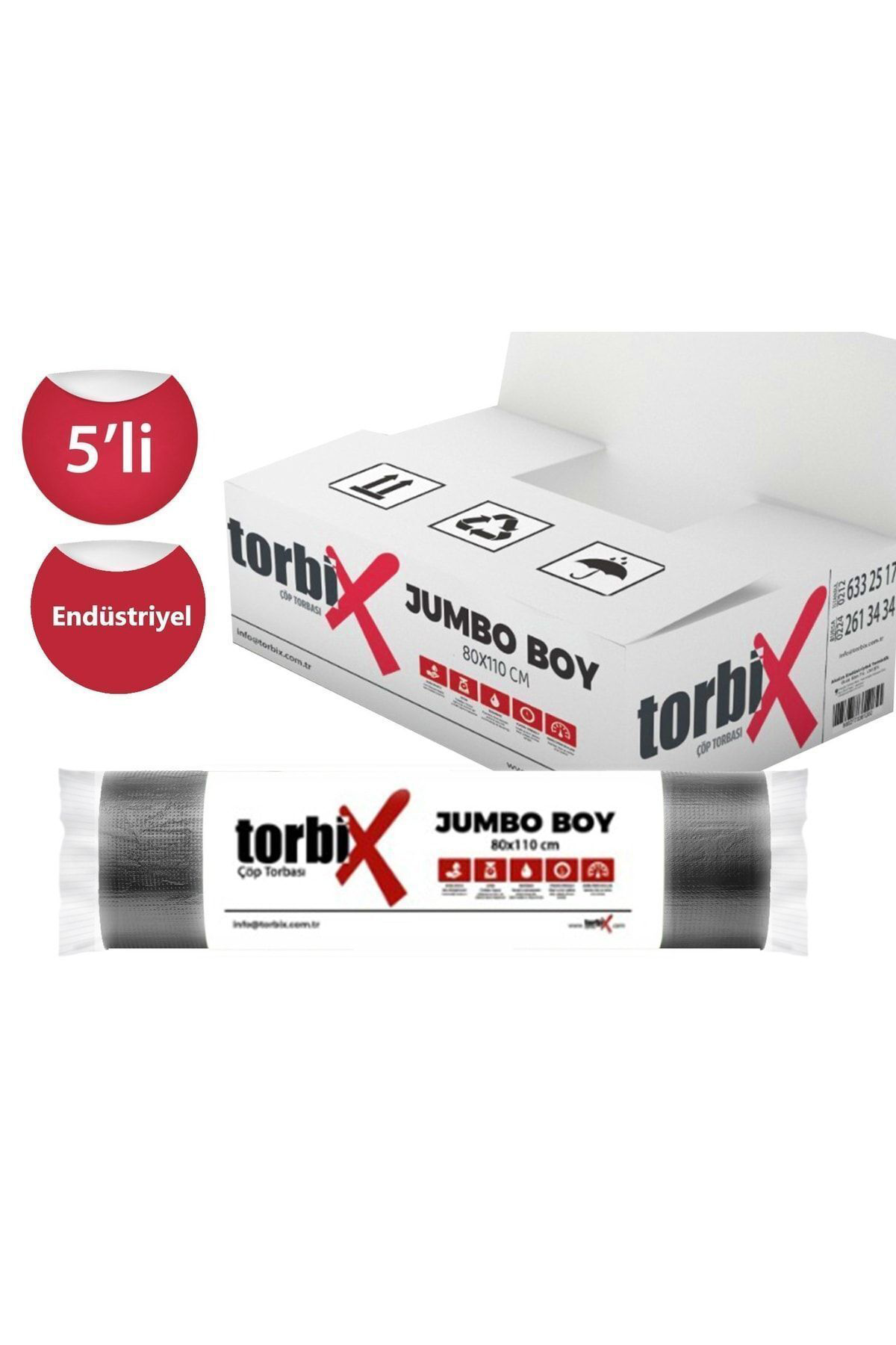 Torbix 80*110 Endüstriyel Jumbo Çöp Poşeti 400 Gr 5 Rulo Paket