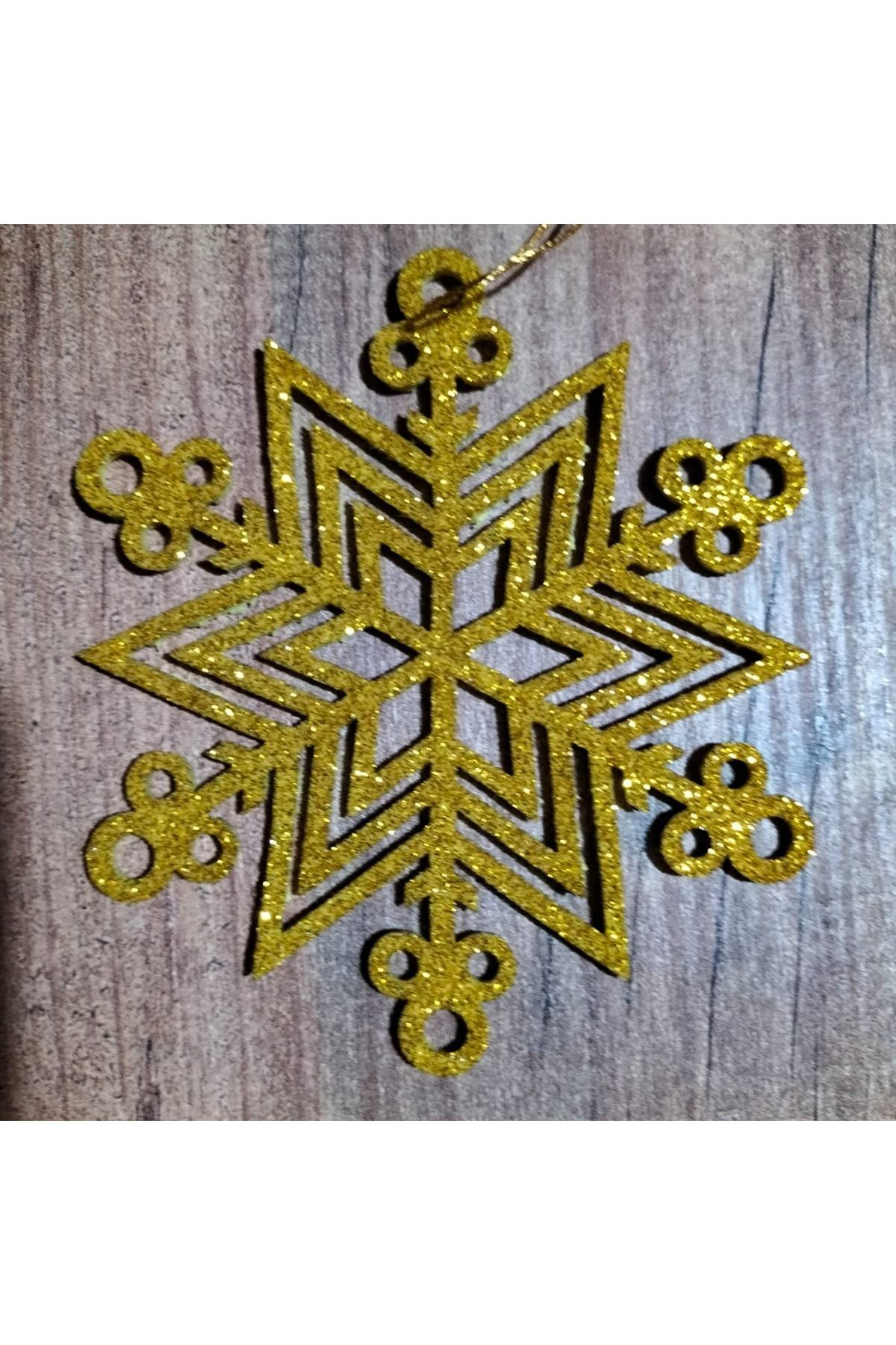 Leylaser 8X8 Cm Sari 12 Li Kar Tanesi Figürlü Sari Renkli Yilbaşi Ağaci Ve