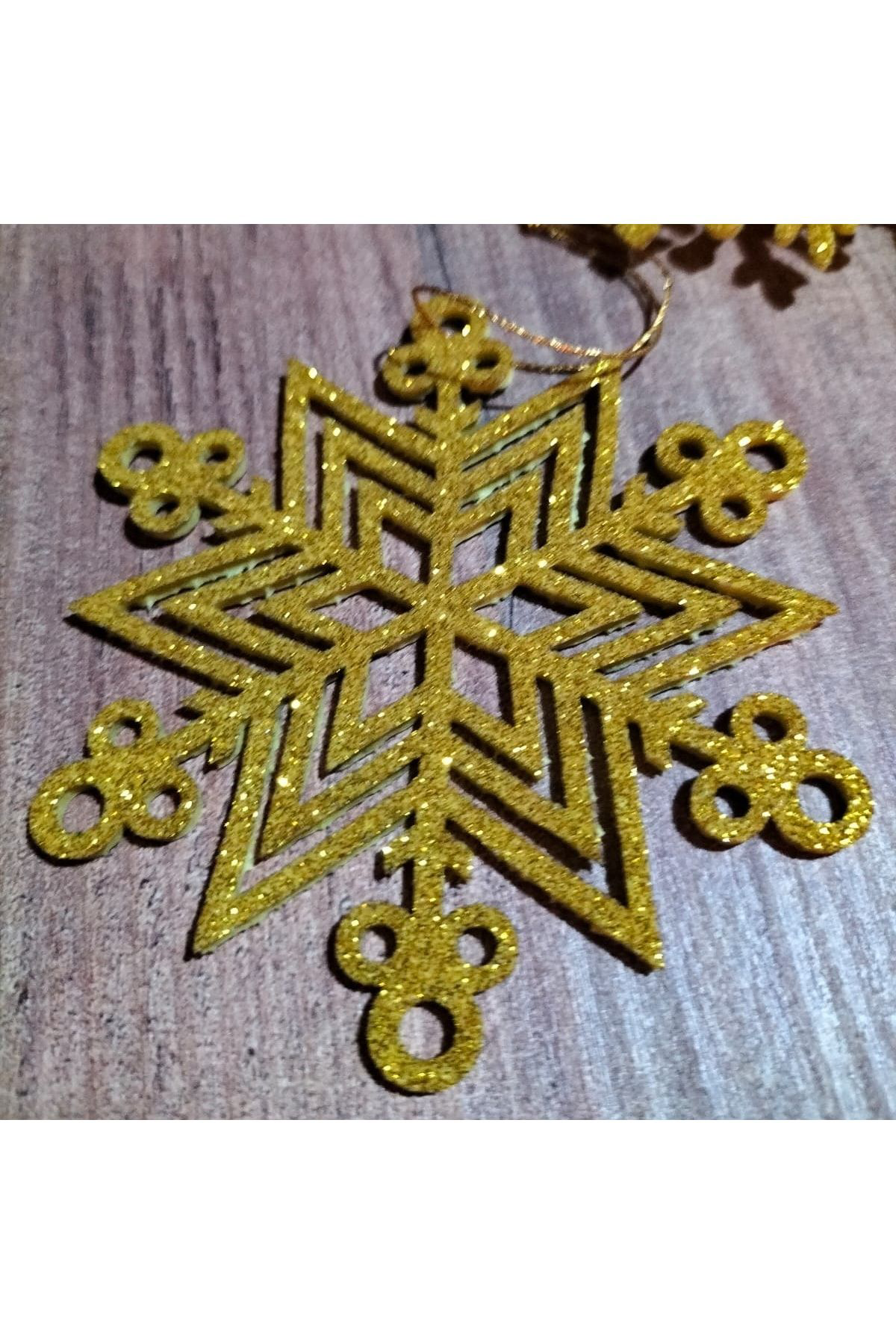 Leylaser 8X8 Cm Sari 12 Li Kar Tanesi Figürlü Sari Renkli Yilbaşi Ağaci Ve