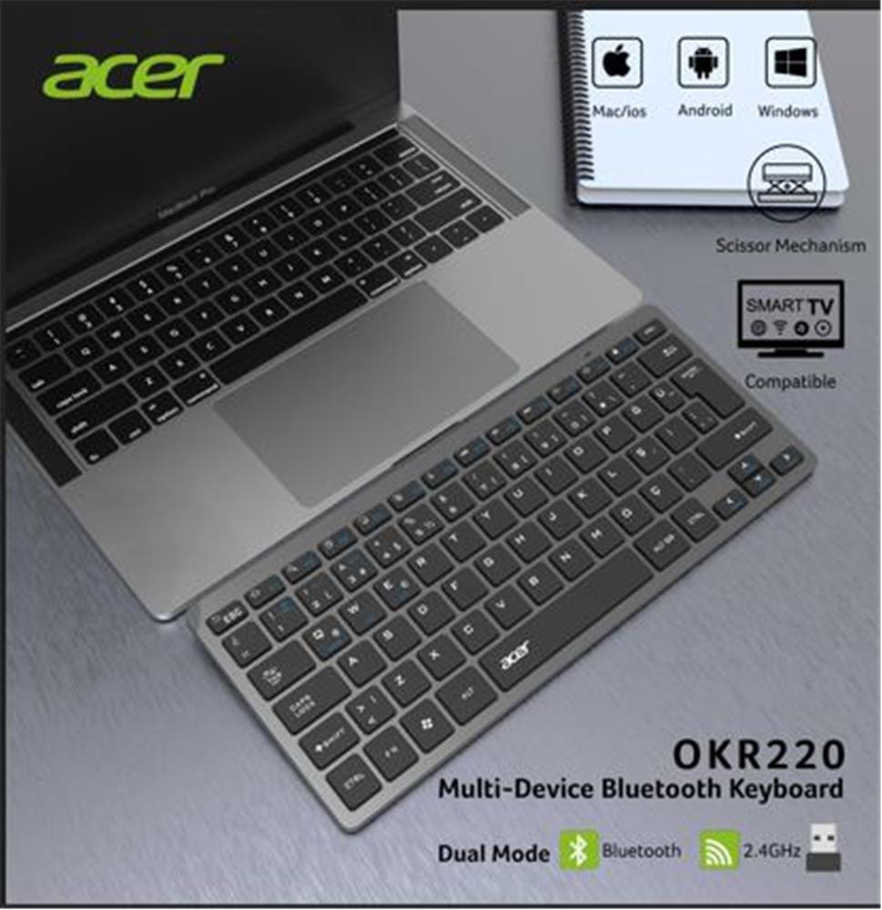 Acer OKR220 Siyah MultiDevice Dual Mode 2.4GHZ Bluetooth Klavye (