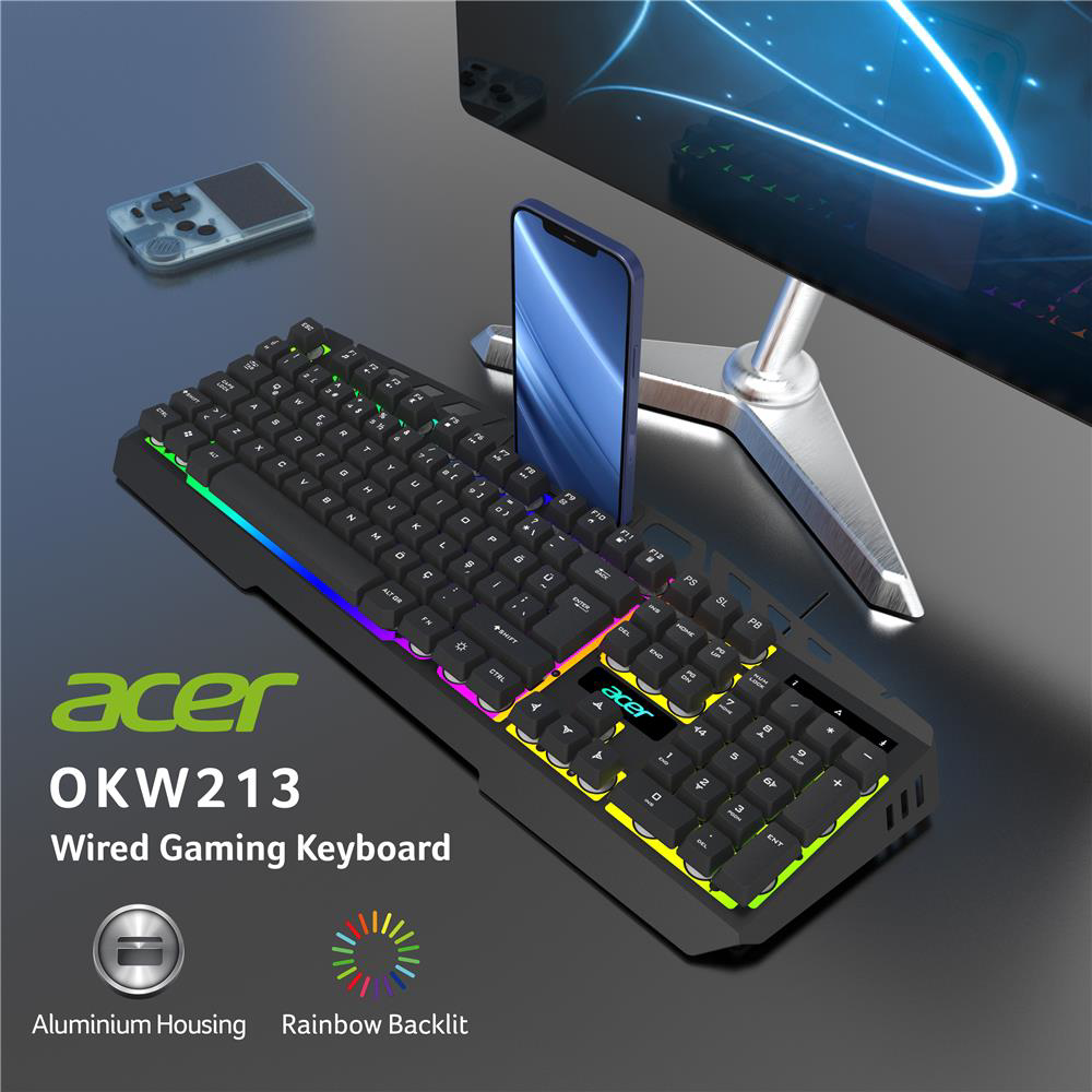 Acer OKW213 Siyah RGB Rainbow Backlit Gaming Keyboard Rainbow (Ka