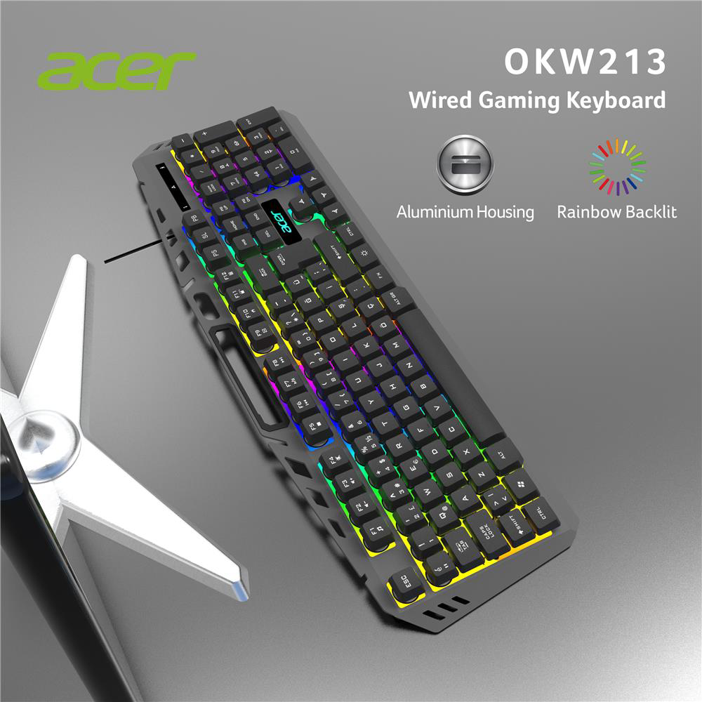 Acer OKW213 Siyah RGB Rainbow Backlit Gaming Keyboard Rainbow (Ka