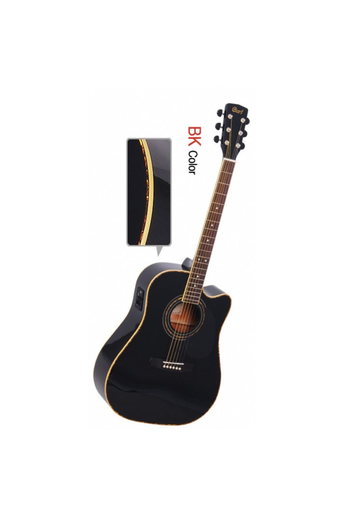Cort Ad880cebk Elektro Akustik Gitar, Siyah, Ladin Kapak, Arka &Y 