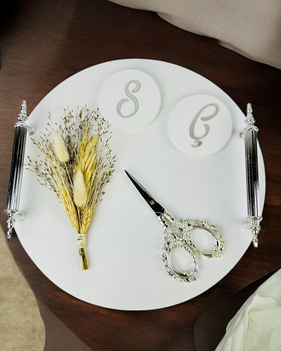Cyzhome Adoration Polyester Gümüş Söz Nişan Tepsisi