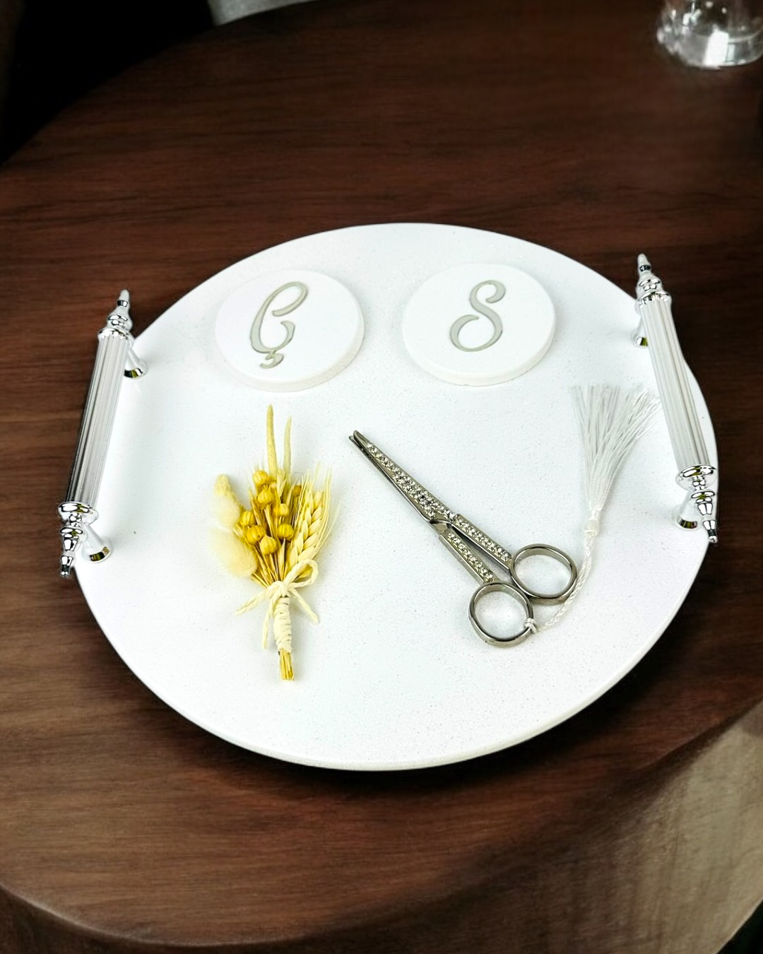 Cyzhome Adoration Polyester Gümüş Söz Nişan Tepsisi