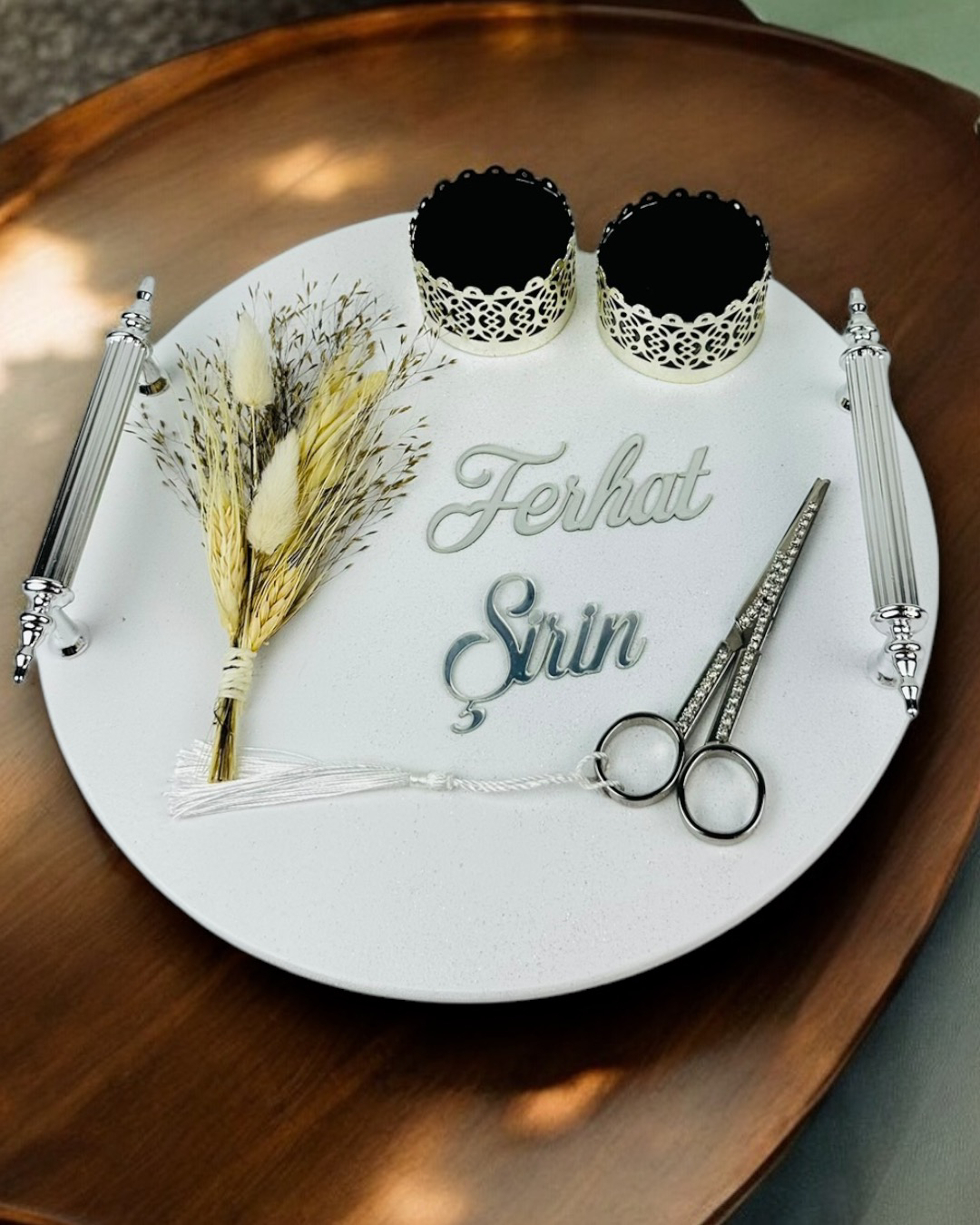 Cyzhome Adoration Polyester Gümüş Söz Nişan Tepsisi