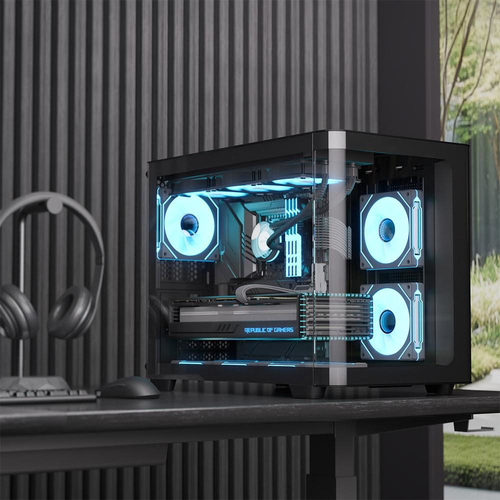 Aerocool AE P300C BK 3x12cm Mirror A-RGB Fanlı, Panoramik Tempere