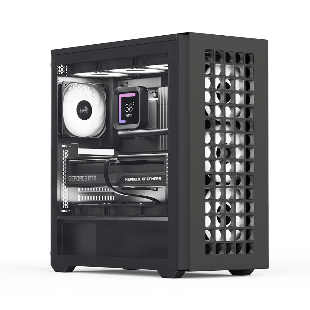 Aerocool D502A 4x12cm A-RGB Fanlı, Şık Mesh Ön Panel, Tempered Ca