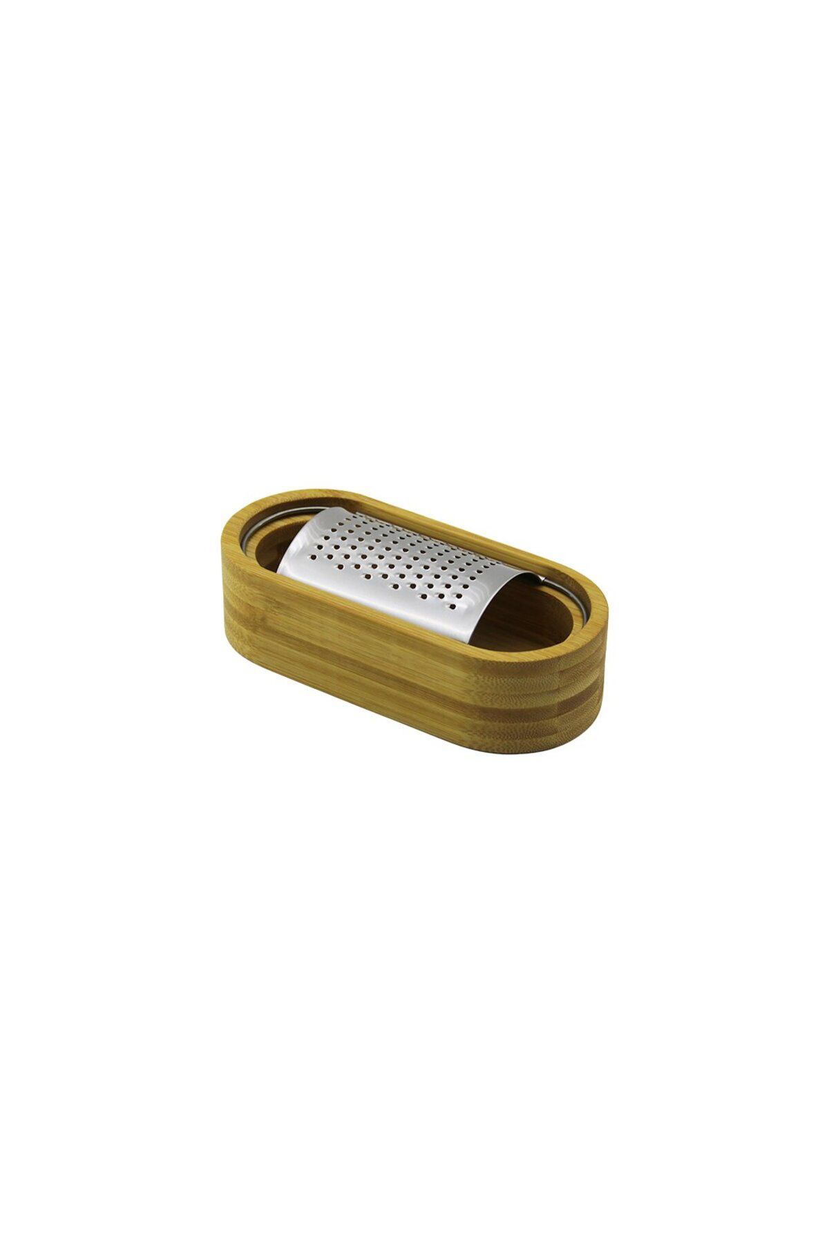 Ok Aksesuar Ahşap Bambu Hazneli Yatay - Oval Metal Bombeli Meyve Rendesi 7 X