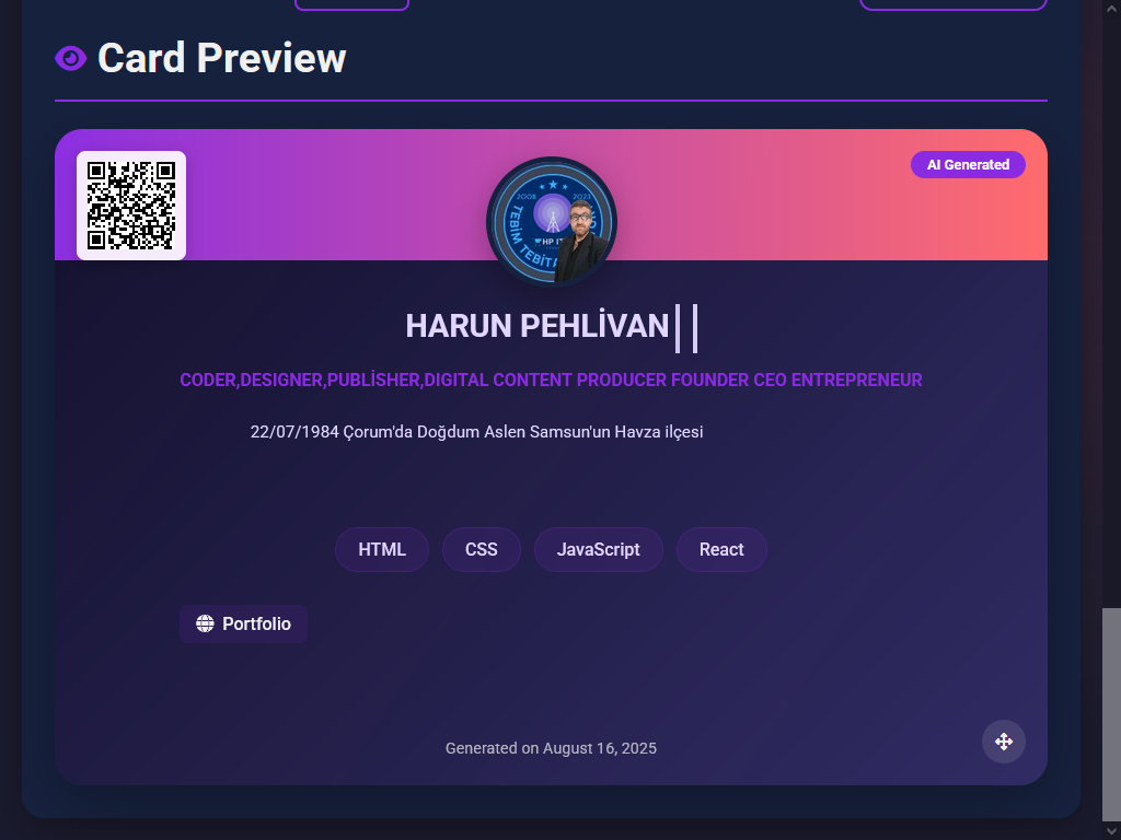 Harun Pehlivan Ai Profile Card Generator