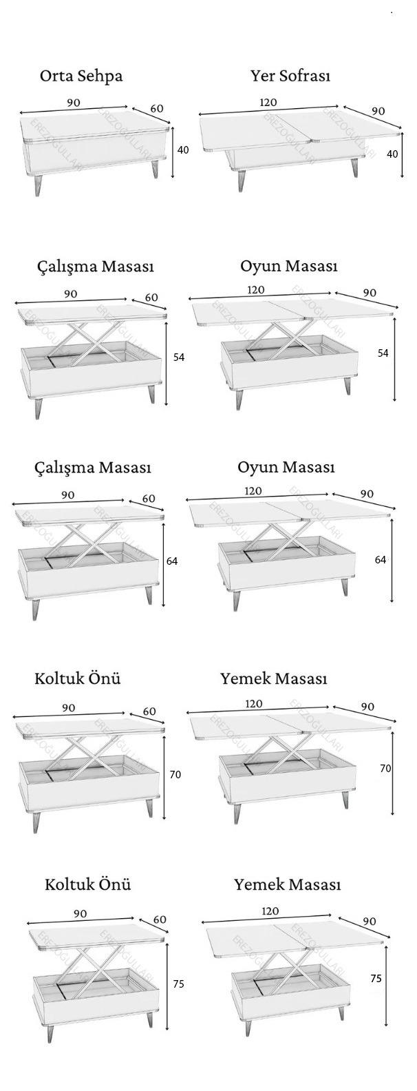 Erezogullari Mobilya Akasya 5 Kademeli Akilli Sihirli Orta Sehpa 114 60X90  
